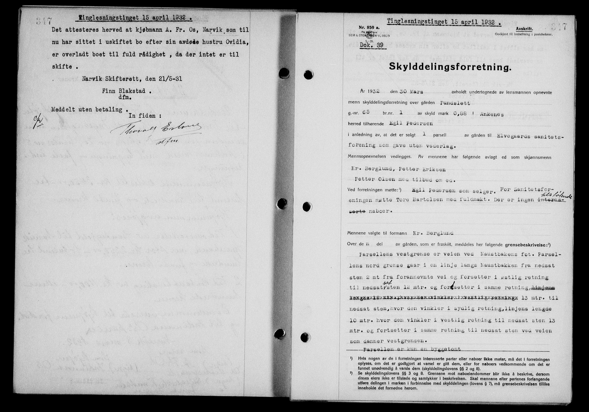 Steigen og Ofoten sorenskriveri, AV/SAT-A-0030/1/2/2C/L0020/0002: Mortgage book no. 23 og 25-I, 1932-1932, Deed date: 15.04.1932