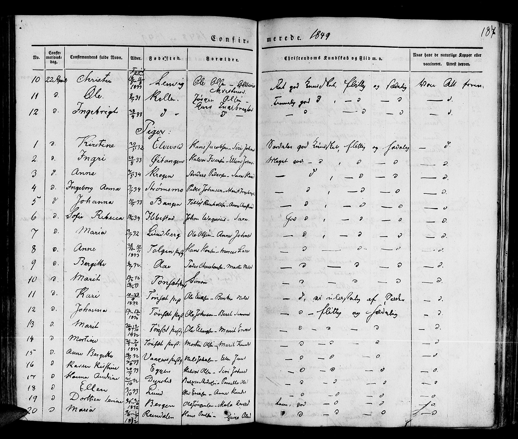 Ibestad sokneprestembete, SATØ/S-0077/H/Ha/Haa/L0006kirke: Parish register (official) no. 6, 1837-1850, p. 187