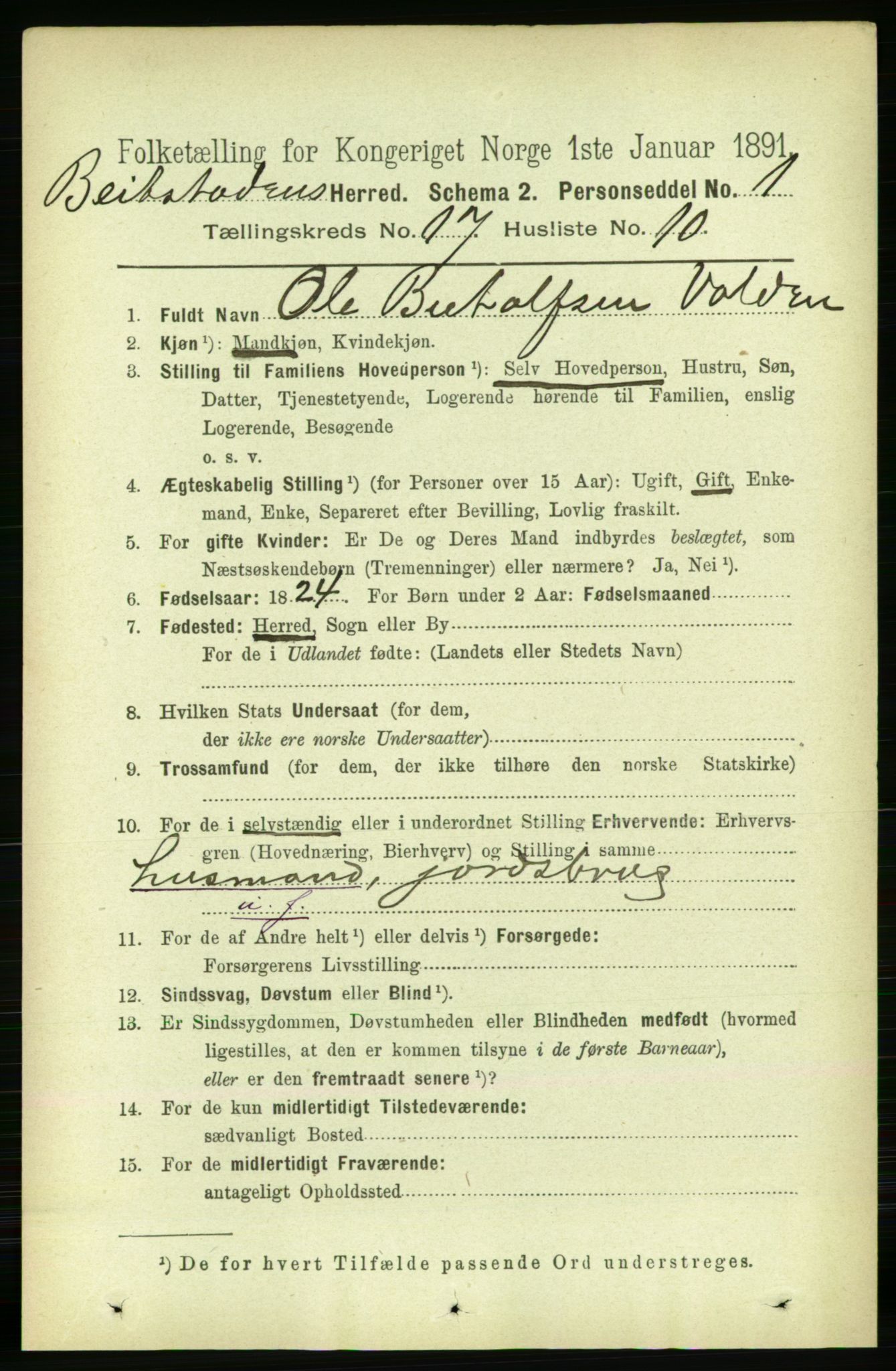 RA, 1891 census for 1727 Beitstad, 1891, p. 4438