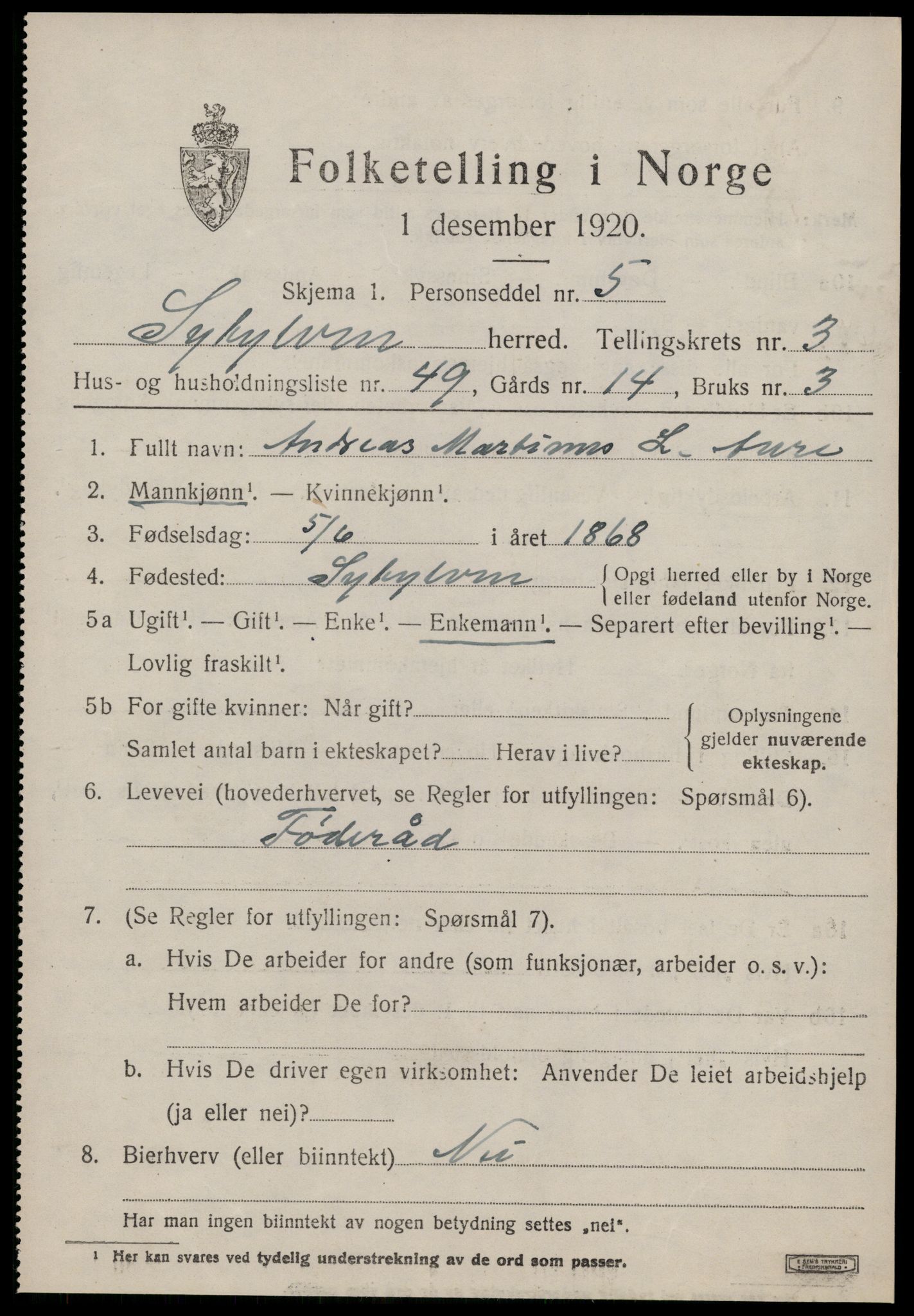 SAT, 1920 census for Sykkylven, 1920, p. 2719