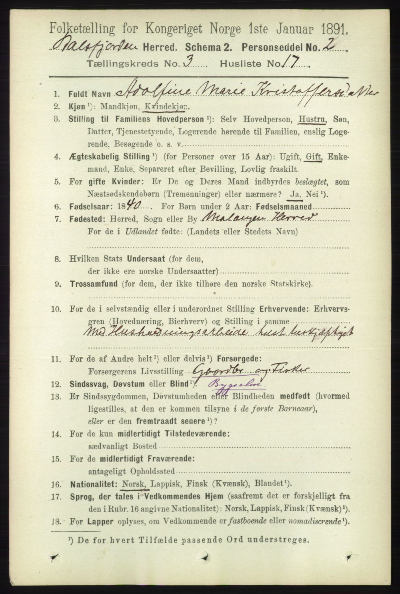 RA, 1891 census for 1933 Balsfjord, 1891, p. 984