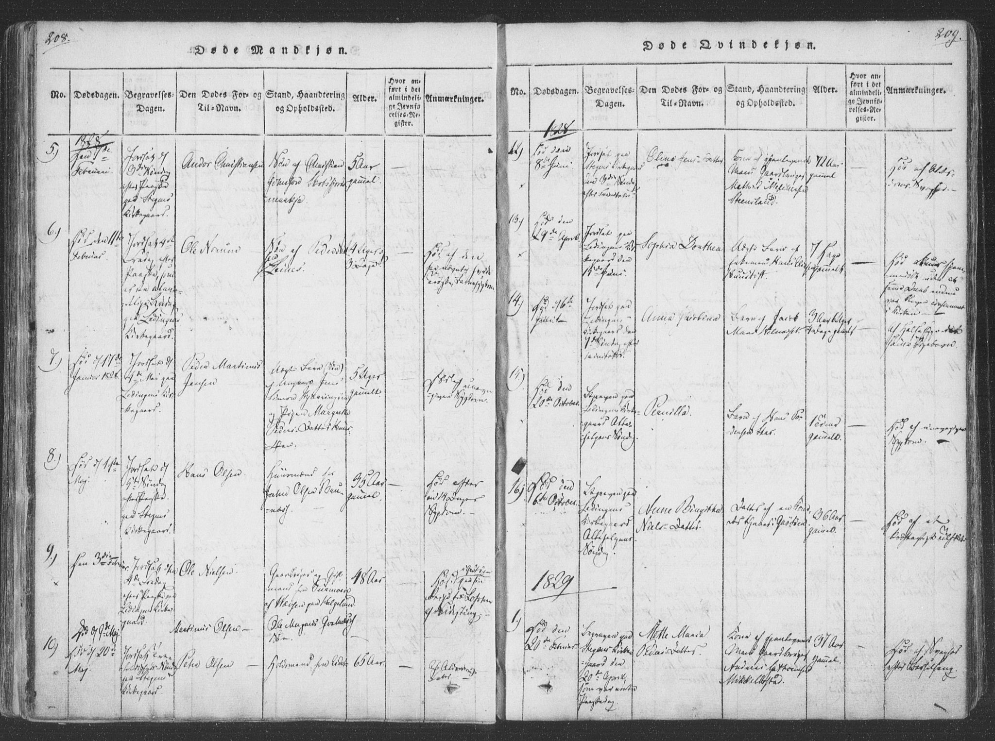 Ministerialprotokoller, klokkerbøker og fødselsregistre - Nordland, AV/SAT-A-1459/855/L0798: Parish register (official) no. 855A06, 1821-1835, p. 208-209