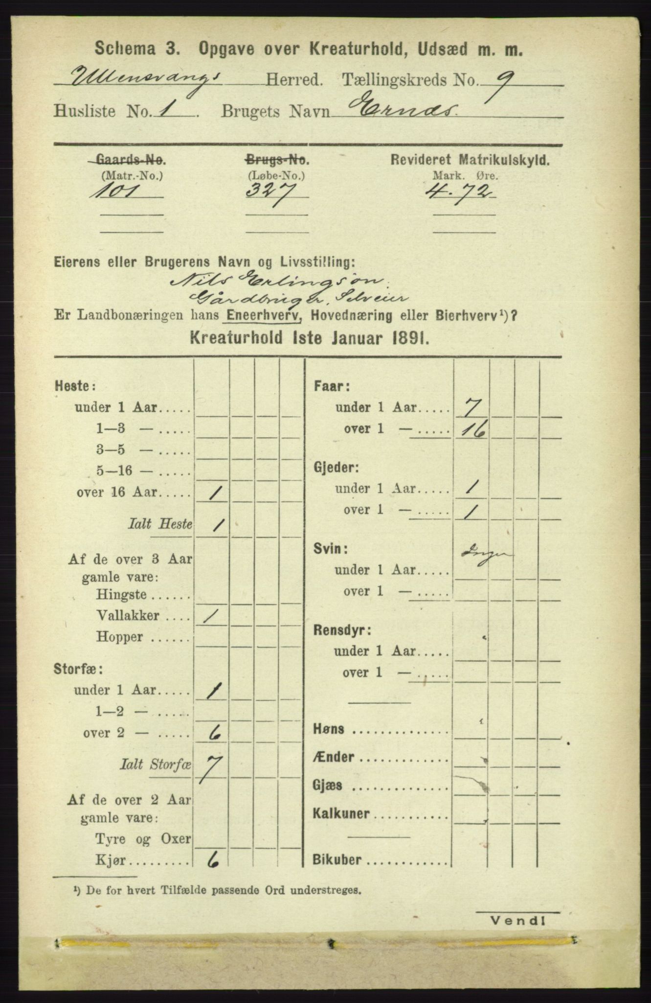 RA, 1891 census for 1230 Ullensvang, 1891, p. 7575