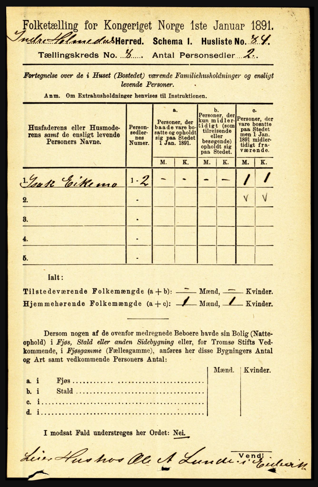 RA, 1891 census for 1430 Indre Holmedal, 1891, p. 3393