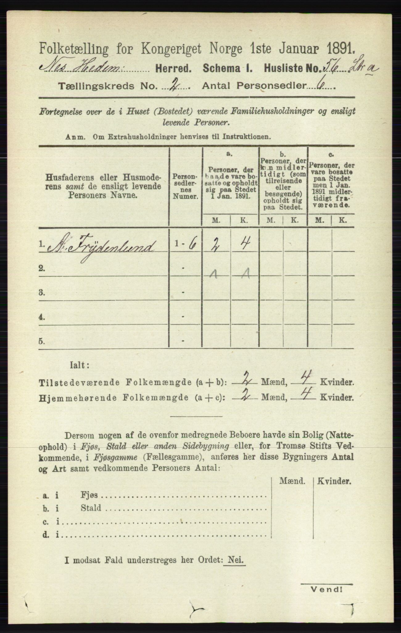 RA, 1891 census for 0411 Nes, 1891, p. 1060