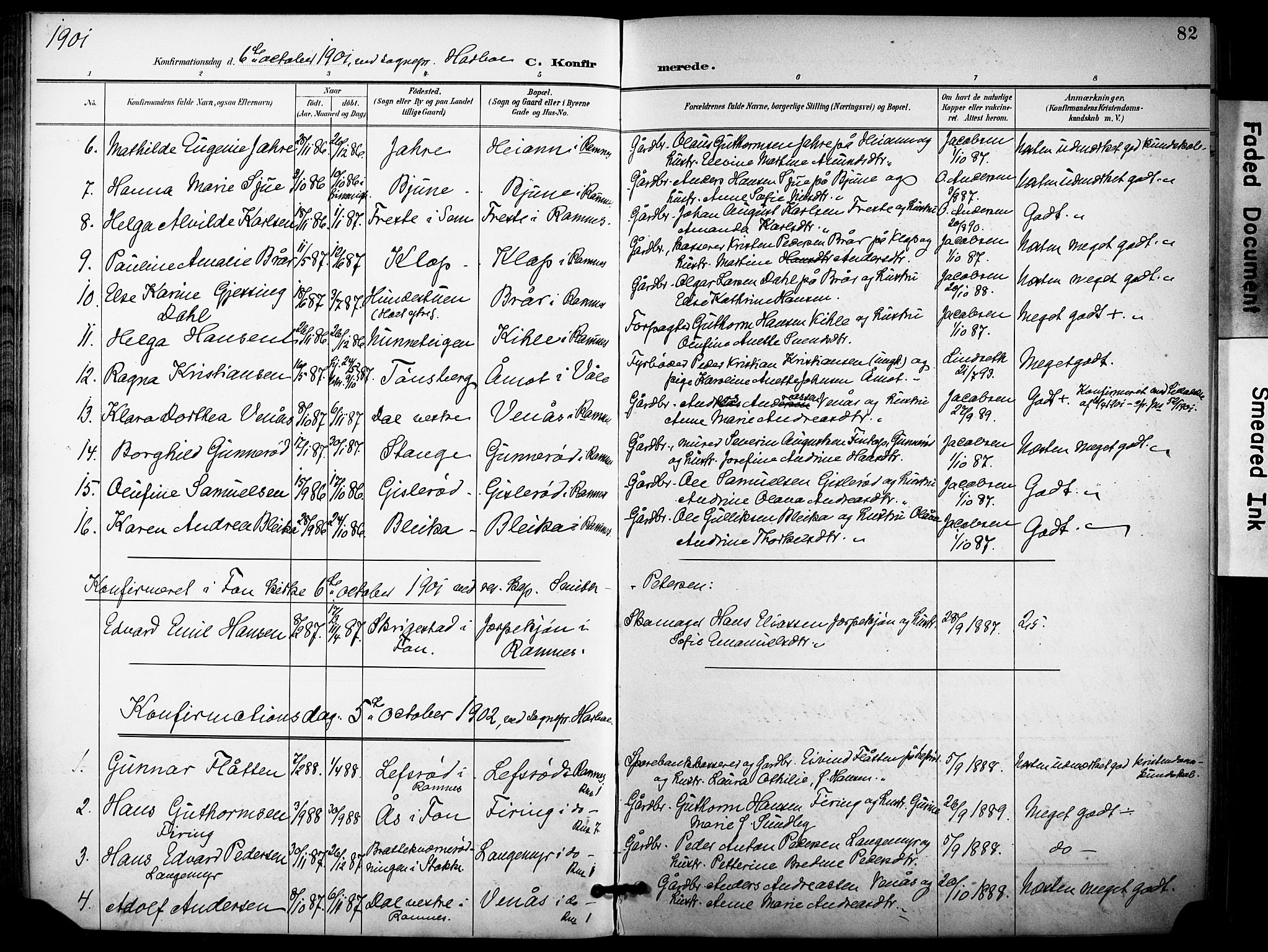 Ramnes kirkebøker, AV/SAKO-A-314/F/Fa/L0008: Parish register (official) no. I 8, 1896-1913, p. 82