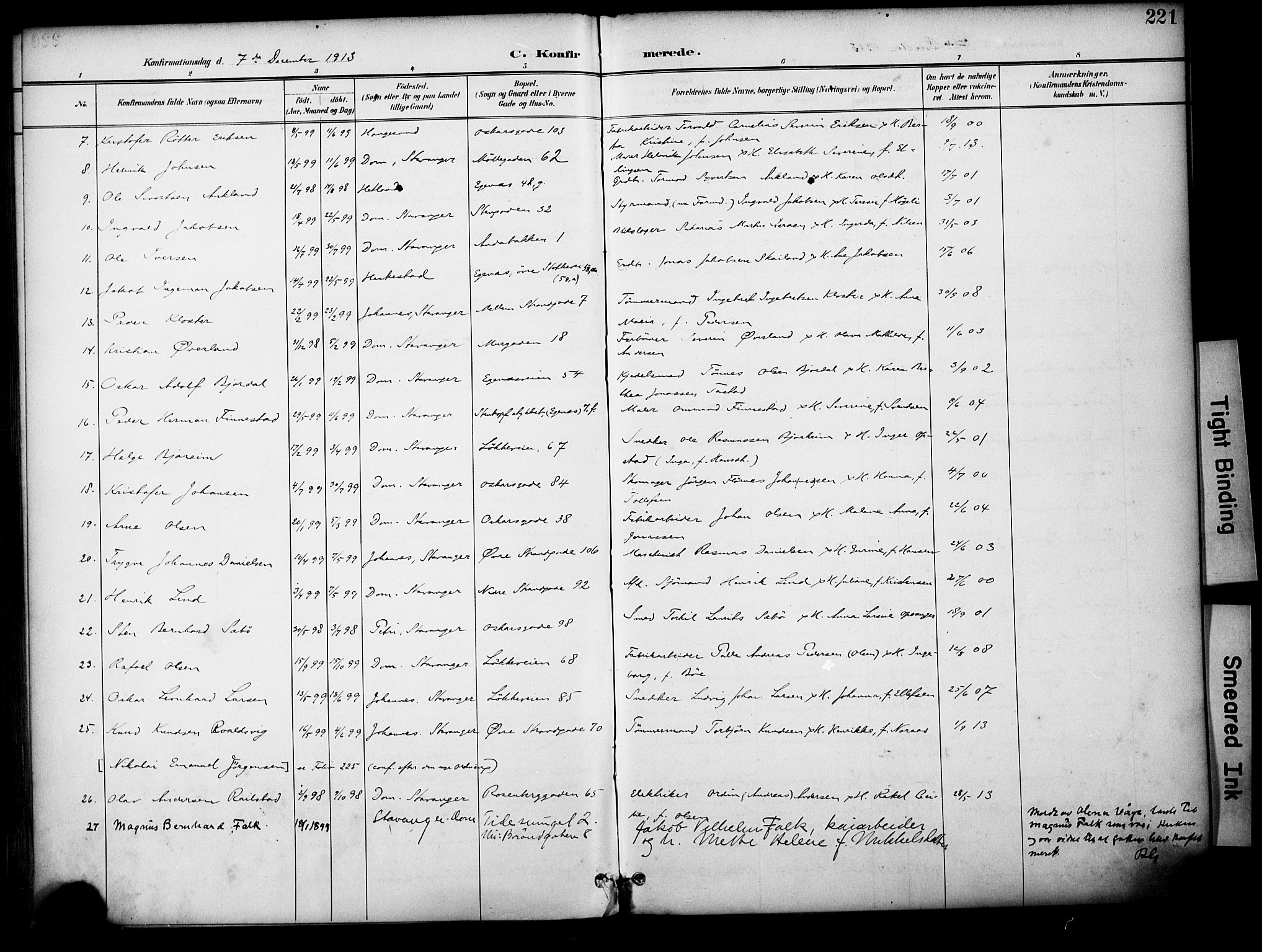 Domkirken sokneprestkontor, AV/SAST-A-101812/001/30/30BA/L0031: Parish register (official) no. A 30, 1896-1916, p. 221