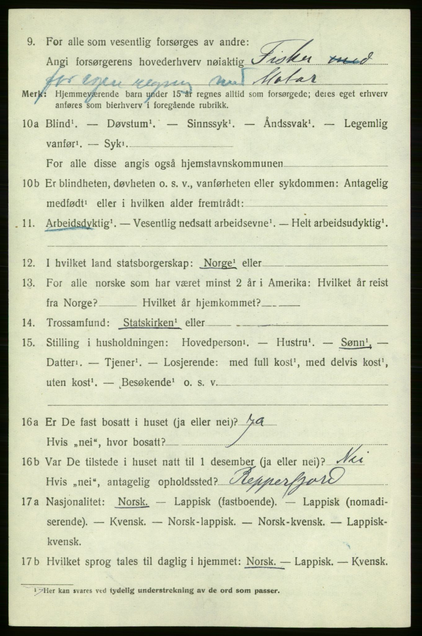 SATØ, 1920 census for , 1920, p. 621