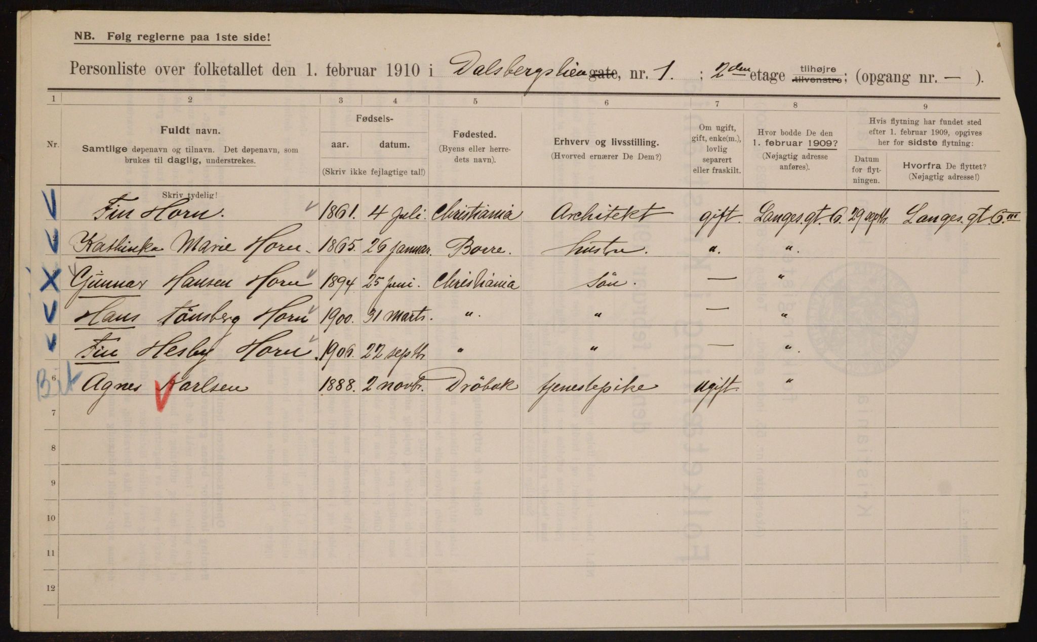 OBA, Municipal Census 1910 for Kristiania, 1910, p. 13434