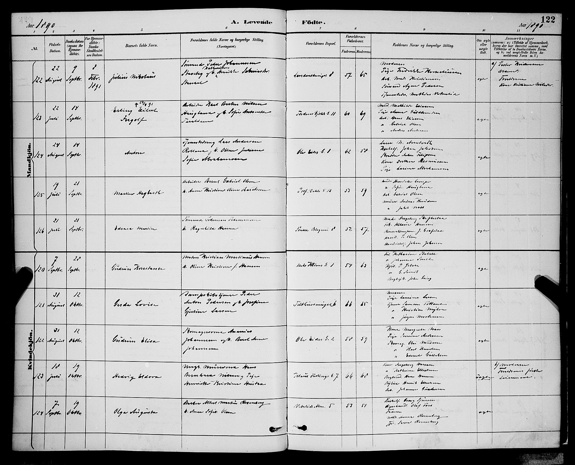 Korskirken sokneprestembete, AV/SAB-A-76101/H/Hab: Parish register (copy) no. B 9, 1887-1896, p. 122