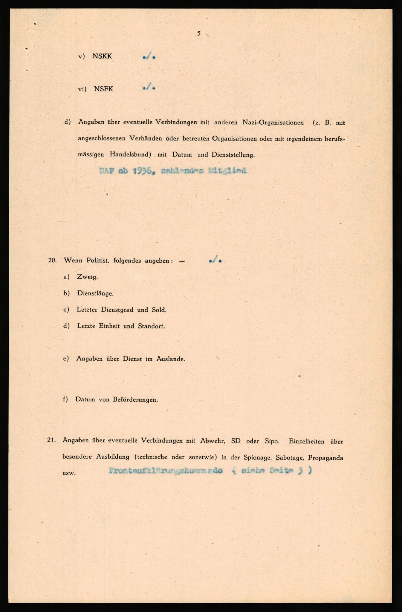 Forsvaret, Forsvarets overkommando II, RA/RAFA-3915/D/Db/L0032: CI Questionaires. Tyske okkupasjonsstyrker i Norge. Tyskere., 1945-1946, p. 322