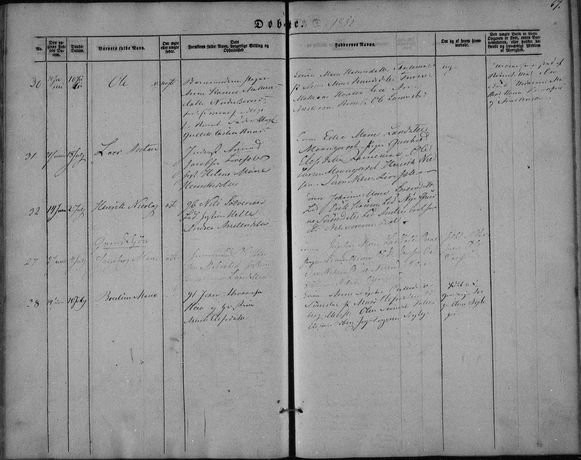 Hedrum kirkebøker, AV/SAKO-A-344/F/Fa/L0006: Parish register (official) no. I 6, 1849-1857, p. 67