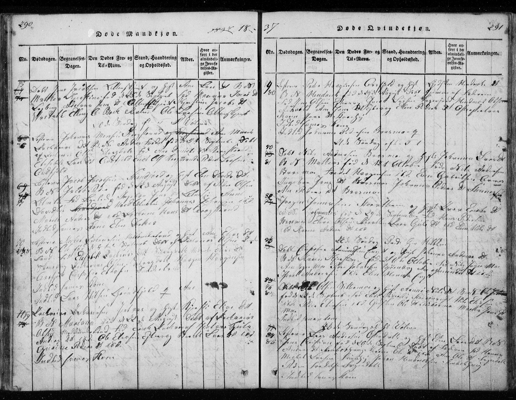 Ministerialprotokoller, klokkerbøker og fødselsregistre - Nordland, AV/SAT-A-1459/827/L0412: Parish register (copy) no. 827C01, 1820-1841, p. 290-291