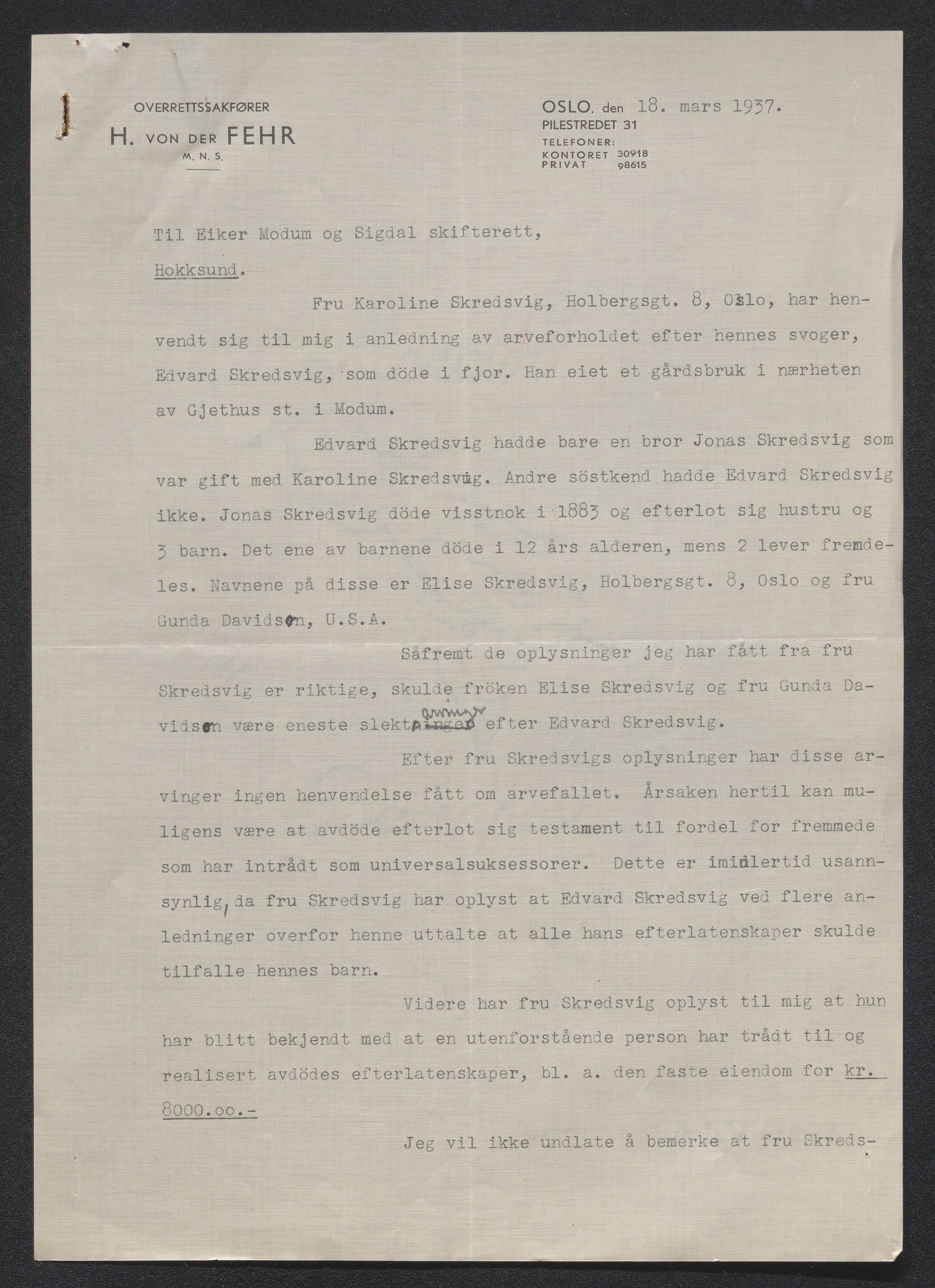 Eiker, Modum og Sigdal sorenskriveri, AV/SAKO-A-123/H/Ha/Hab/L0046: Dødsfallsmeldinger, 1930-1931, p. 42