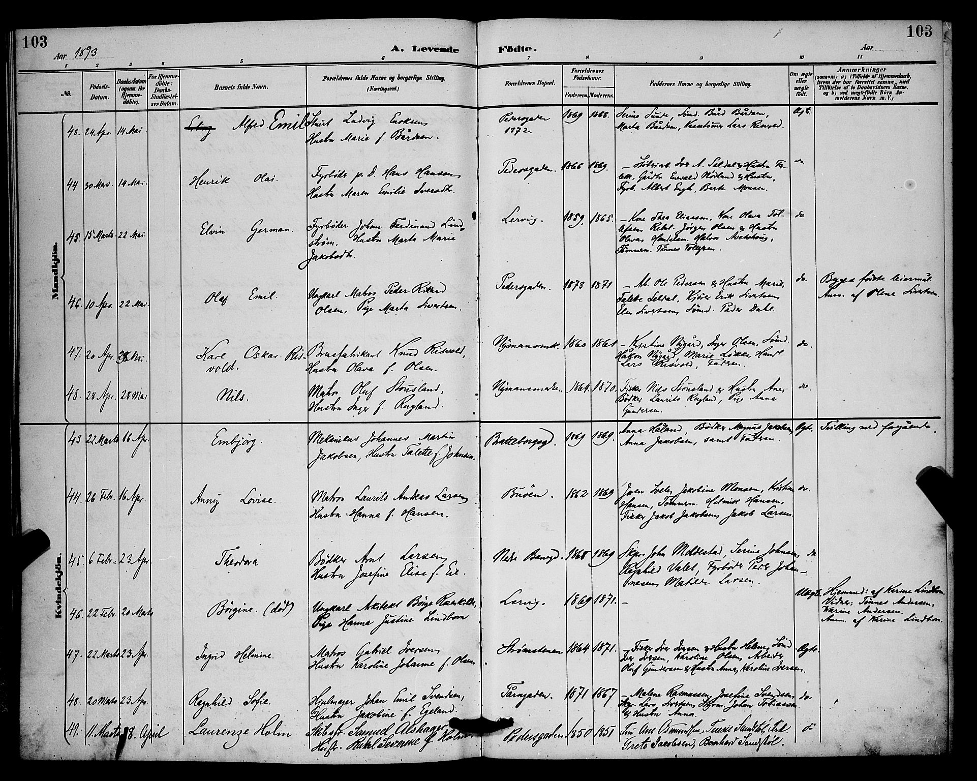 St. Johannes sokneprestkontor, SAST/A-101814/001/30/30BB/L0002: Parish register (copy) no. B 2, 1888-1901, p. 103