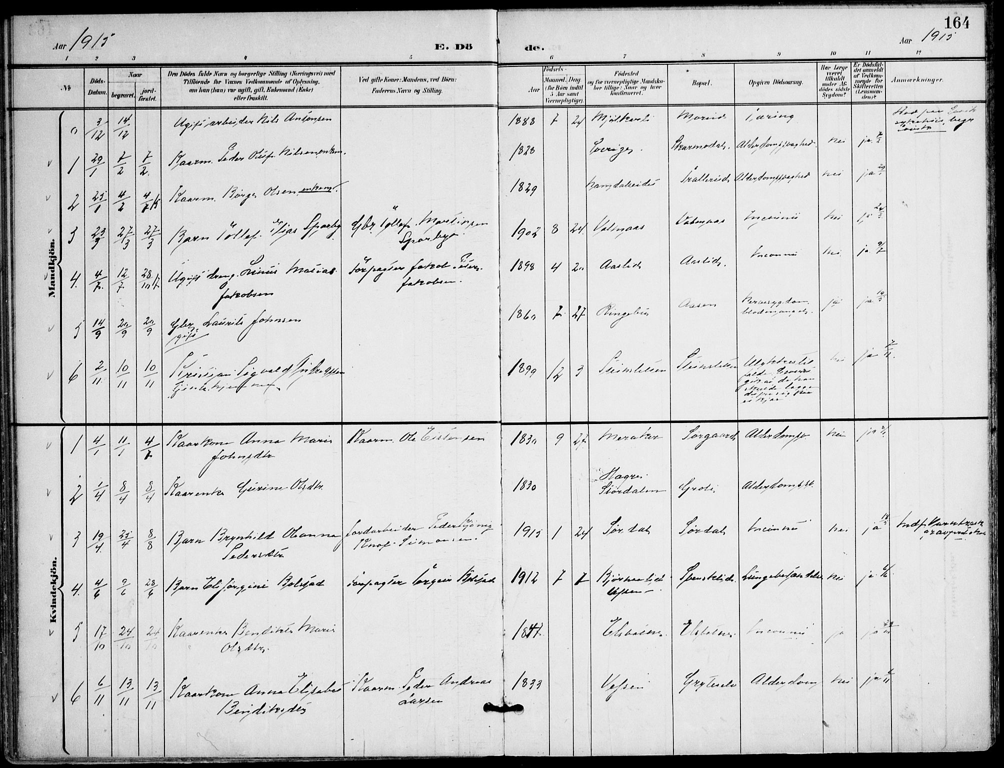 Ministerialprotokoller, klokkerbøker og fødselsregistre - Nordland, AV/SAT-A-1459/823/L0326: Parish register (official) no. 823A03, 1899-1919, p. 164