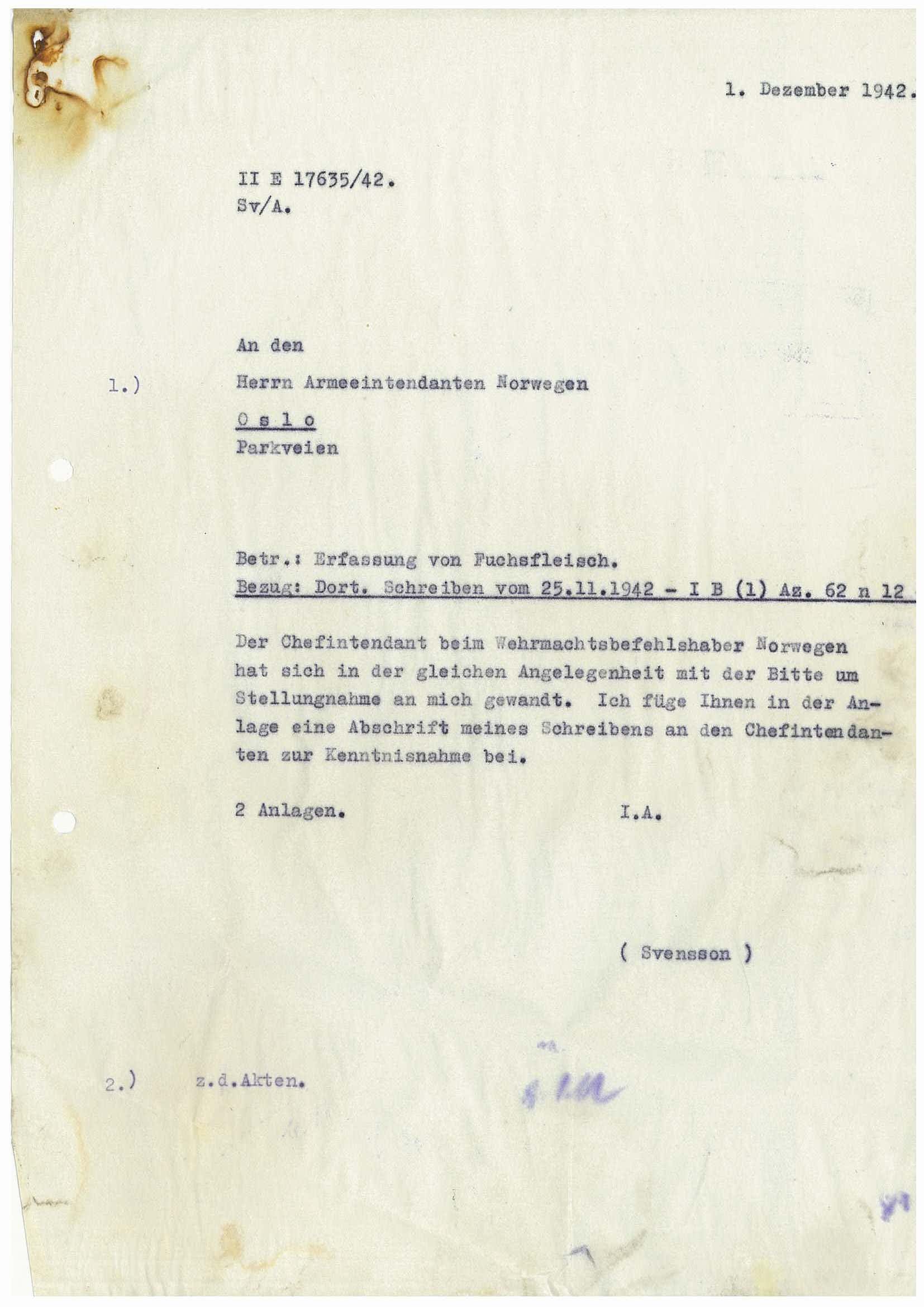 Tyske arkiver, Reichskommissariat, RA/RAFA-2174/E/Ec/Ecf/L0024/0029: Skriv, forordninger og sirkulærer / Diverse mat og drikke, 1940-1945, p. 3