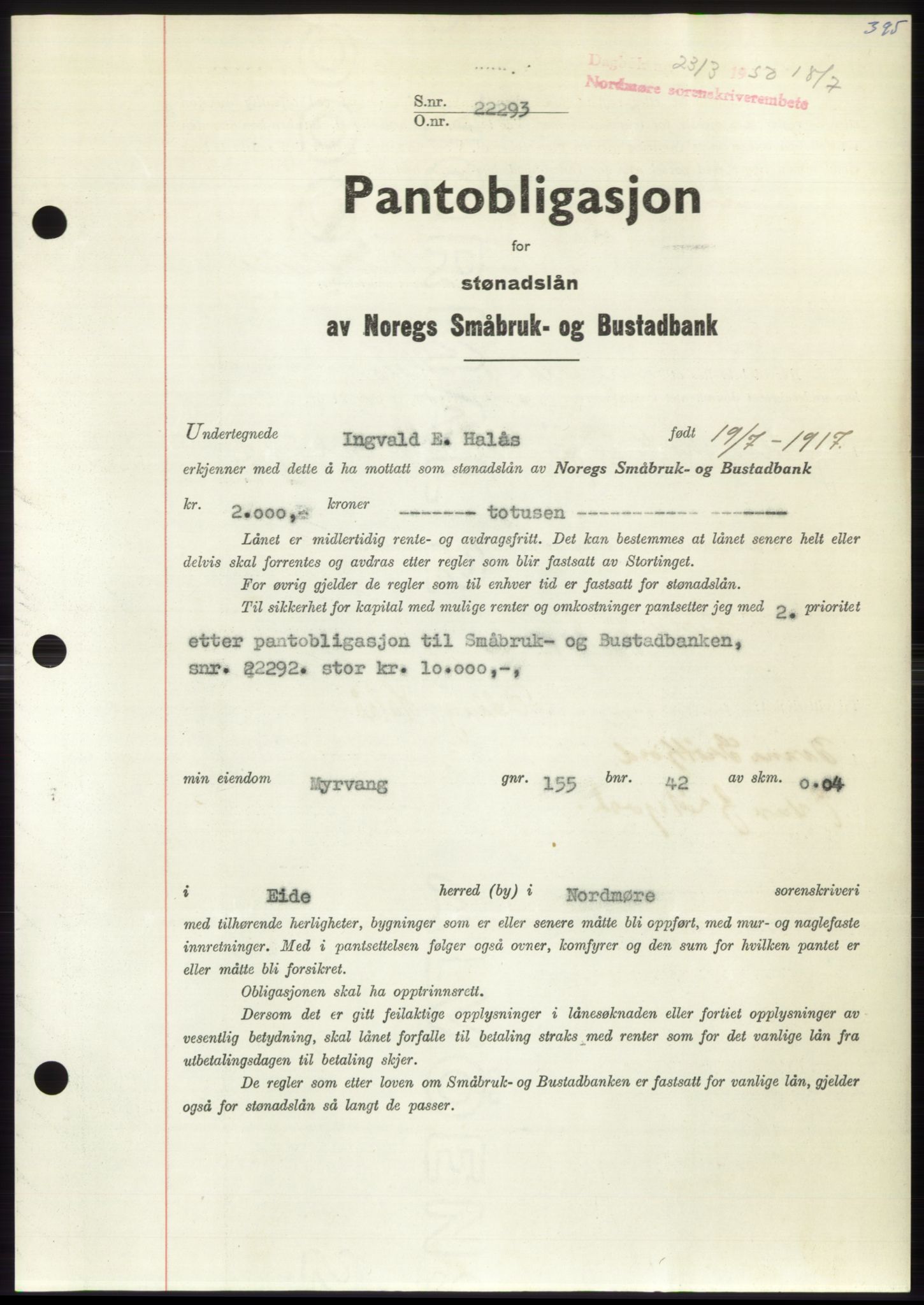 Nordmøre sorenskriveri, AV/SAT-A-4132/1/2/2Ca: Mortgage book no. B105, 1950-1950, Diary no: : 2313/1950