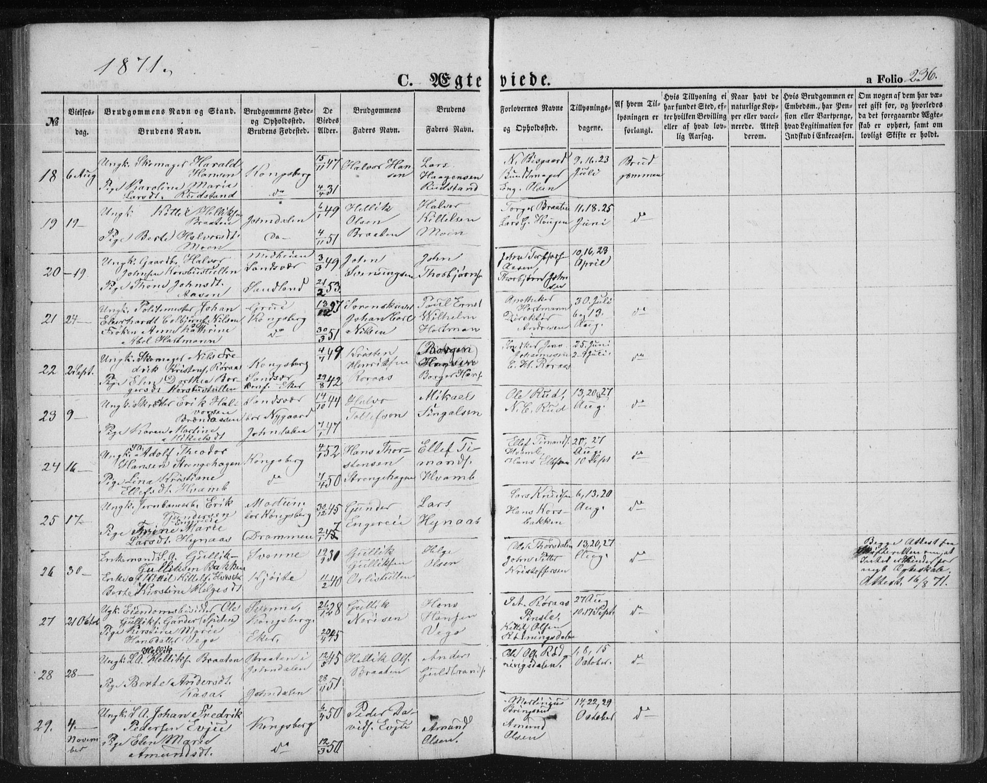 Kongsberg kirkebøker, AV/SAKO-A-22/F/Fa/L0010: Parish register (official) no. I 10, 1859-1875, p. 236