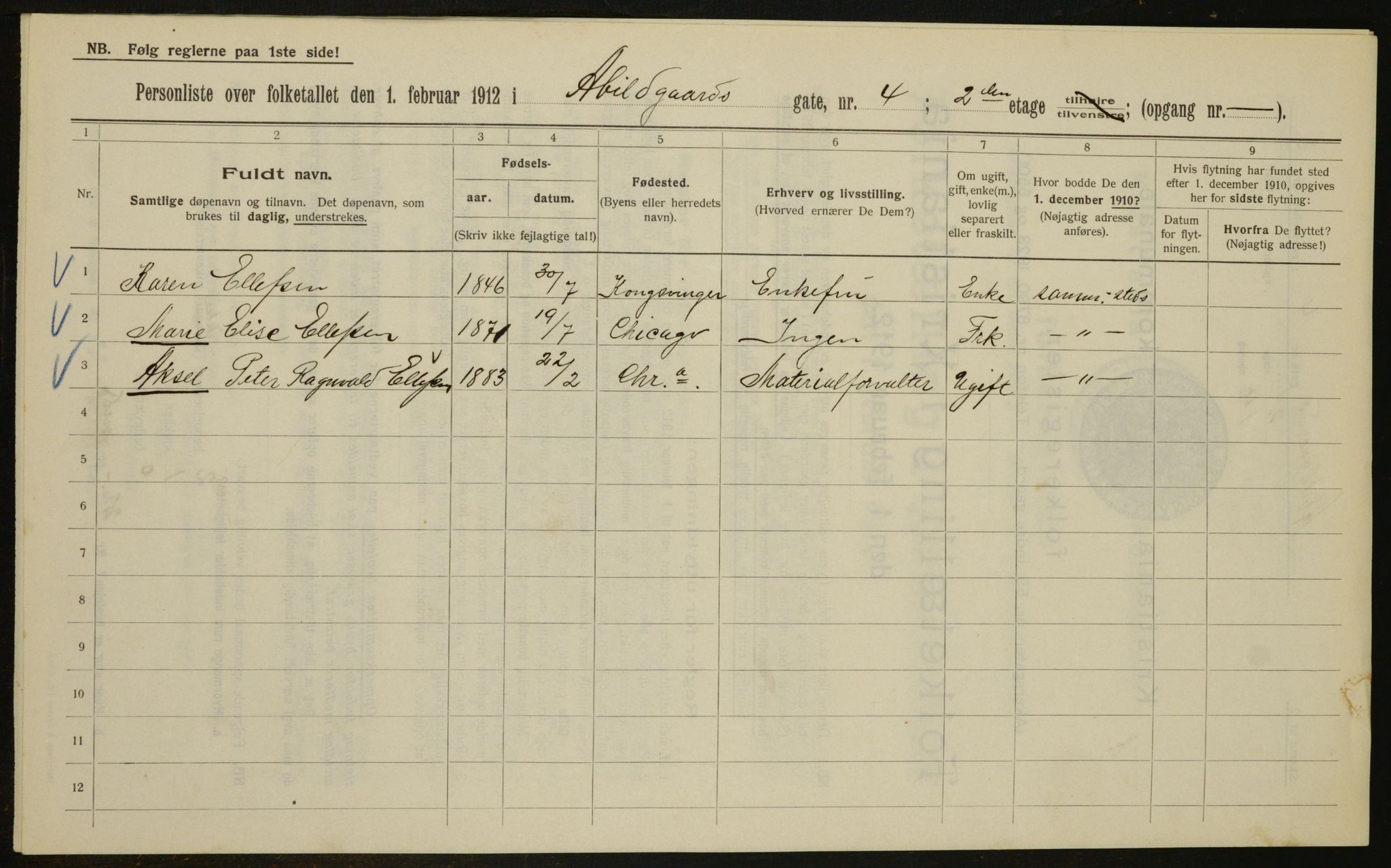 OBA, Municipal Census 1912 for Kristiania, 1912, p. 19