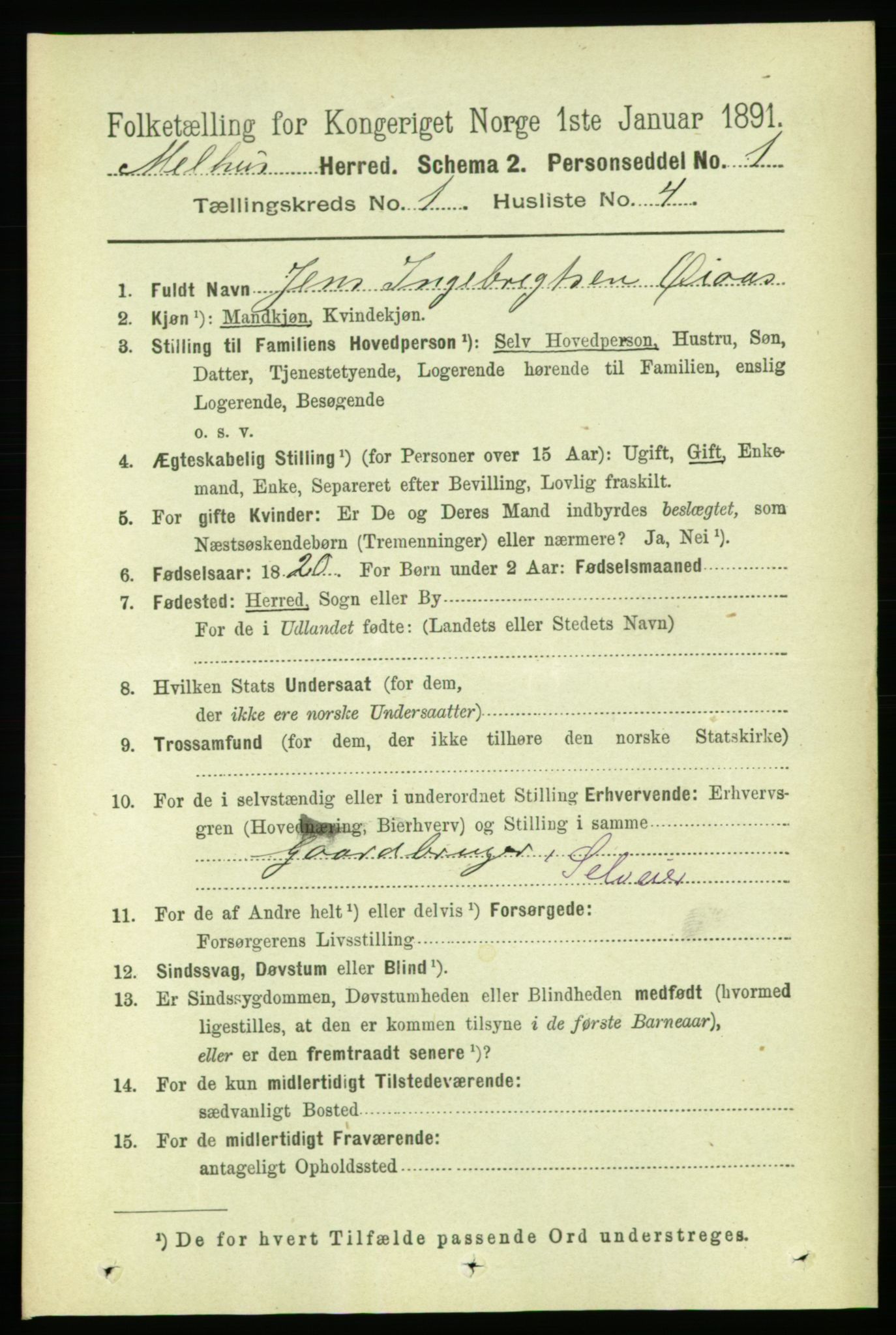 RA, 1891 census for 1653 Melhus, 1891, p. 128