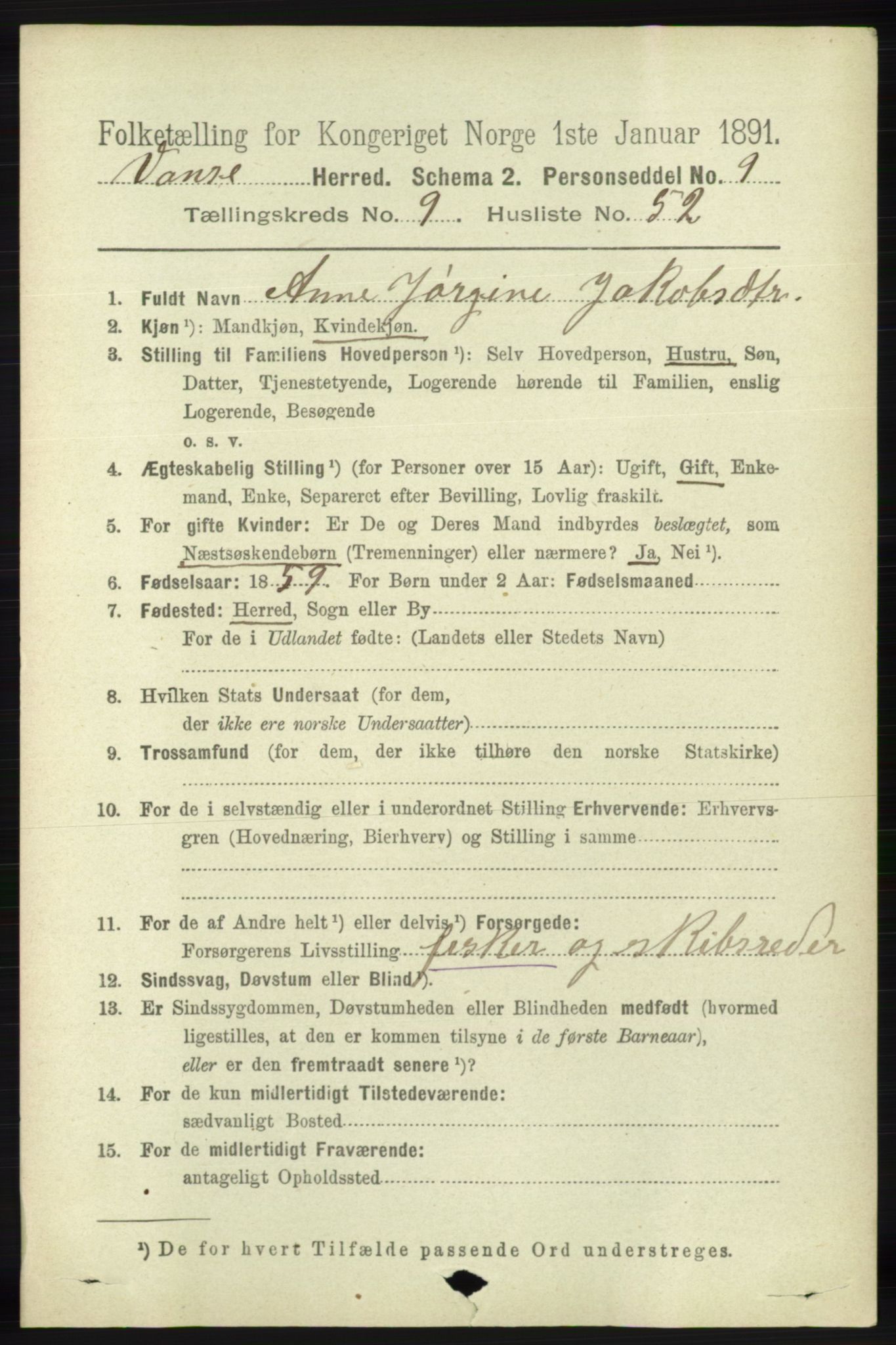 RA, 1891 census for 1041 Vanse, 1891, p. 5534