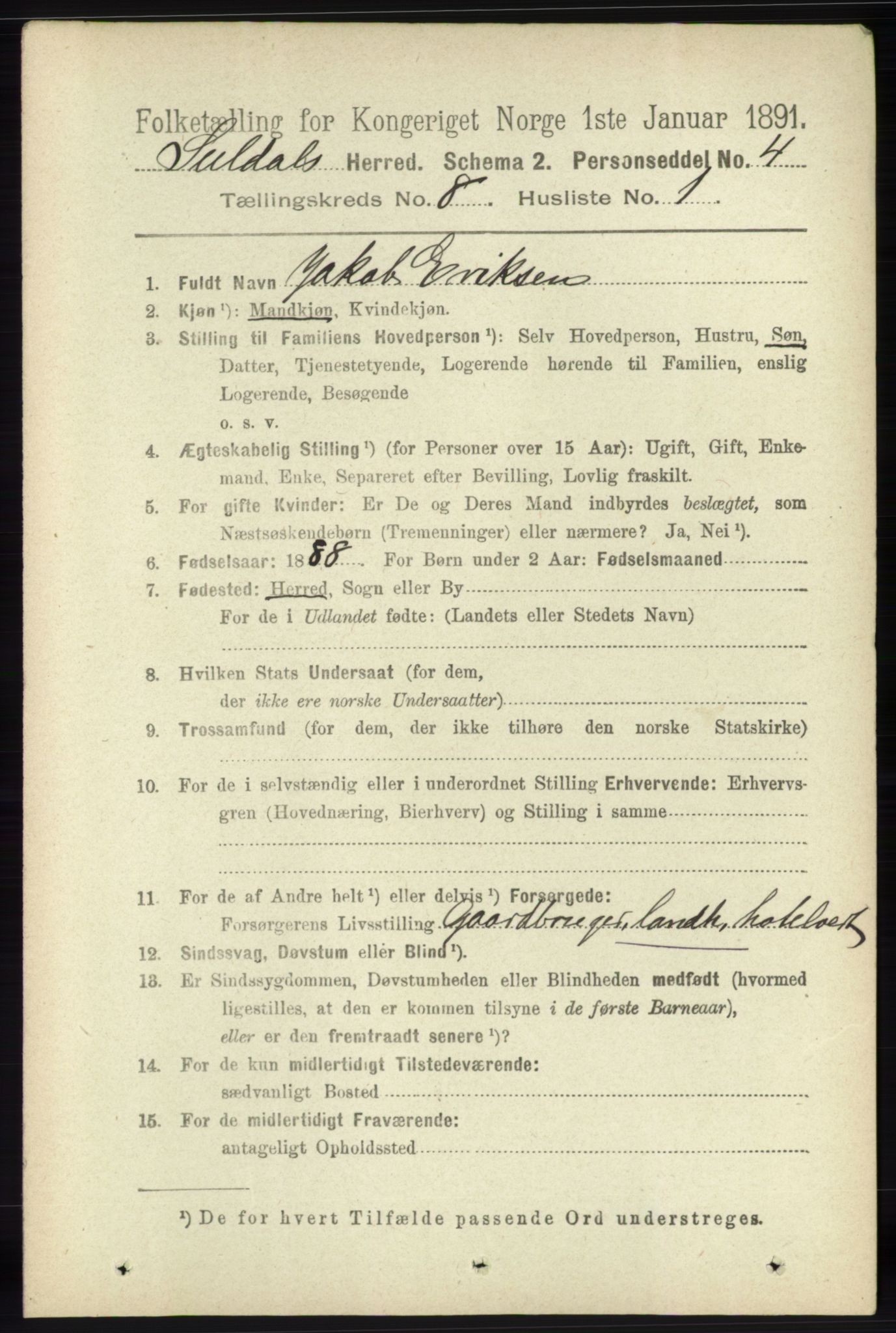 RA, 1891 census for 1134 Suldal, 1891, p. 2299