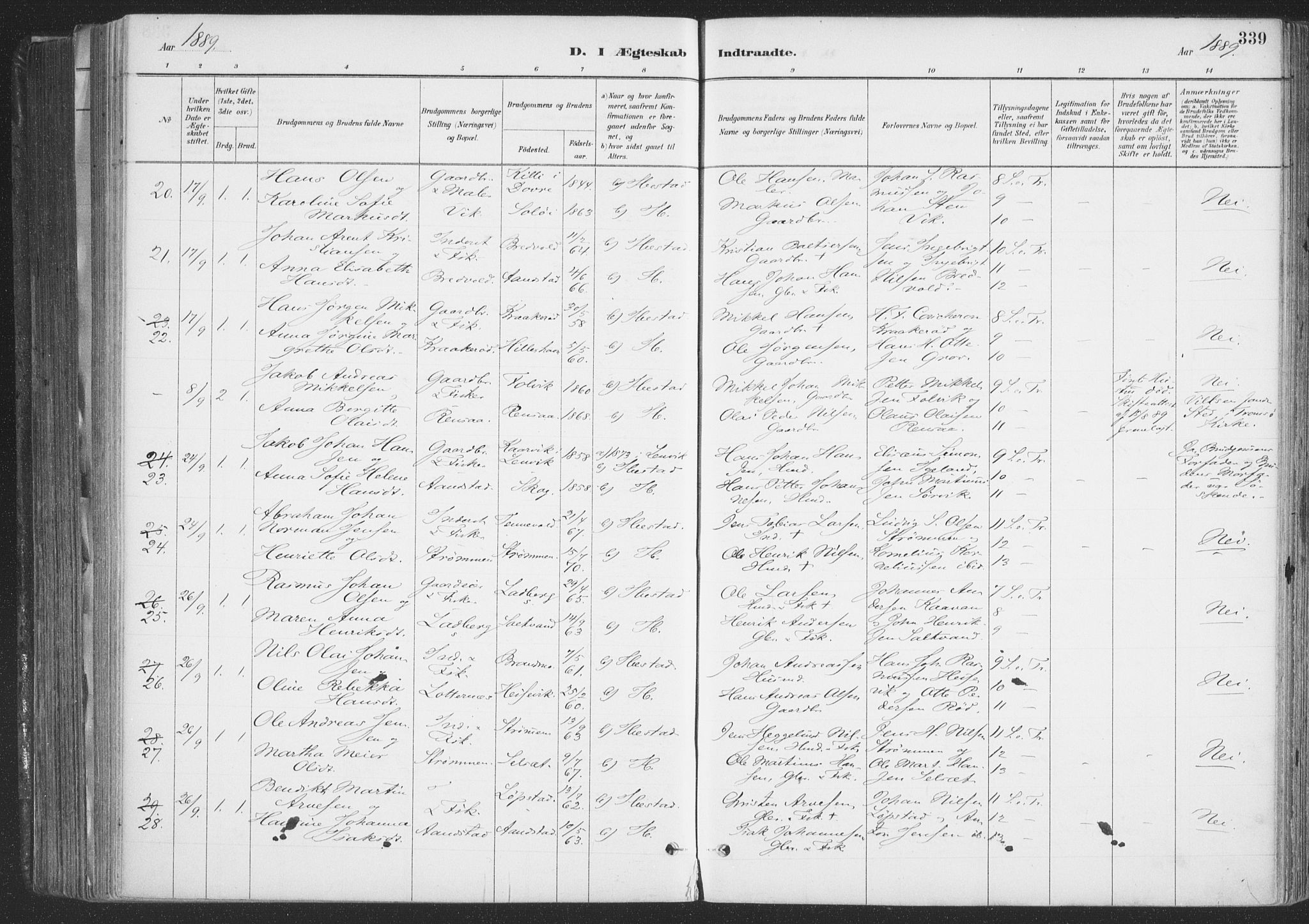 Ibestad sokneprestembete, SATØ/S-0077/H/Ha/Haa/L0011kirke: Parish register (official) no. 11, 1880-1889, p. 339