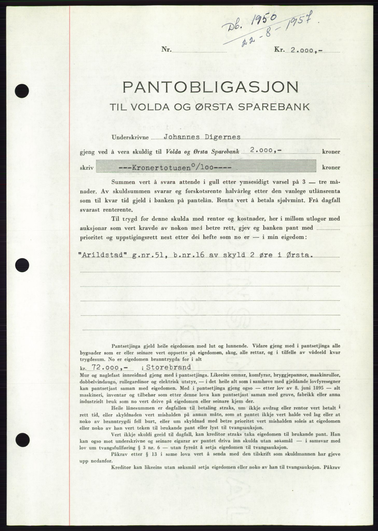 Søre Sunnmøre sorenskriveri, AV/SAT-A-4122/1/2/2C/L0130: Mortgage book no. 18B, 1957-1958, Diary no: : 1950/1957