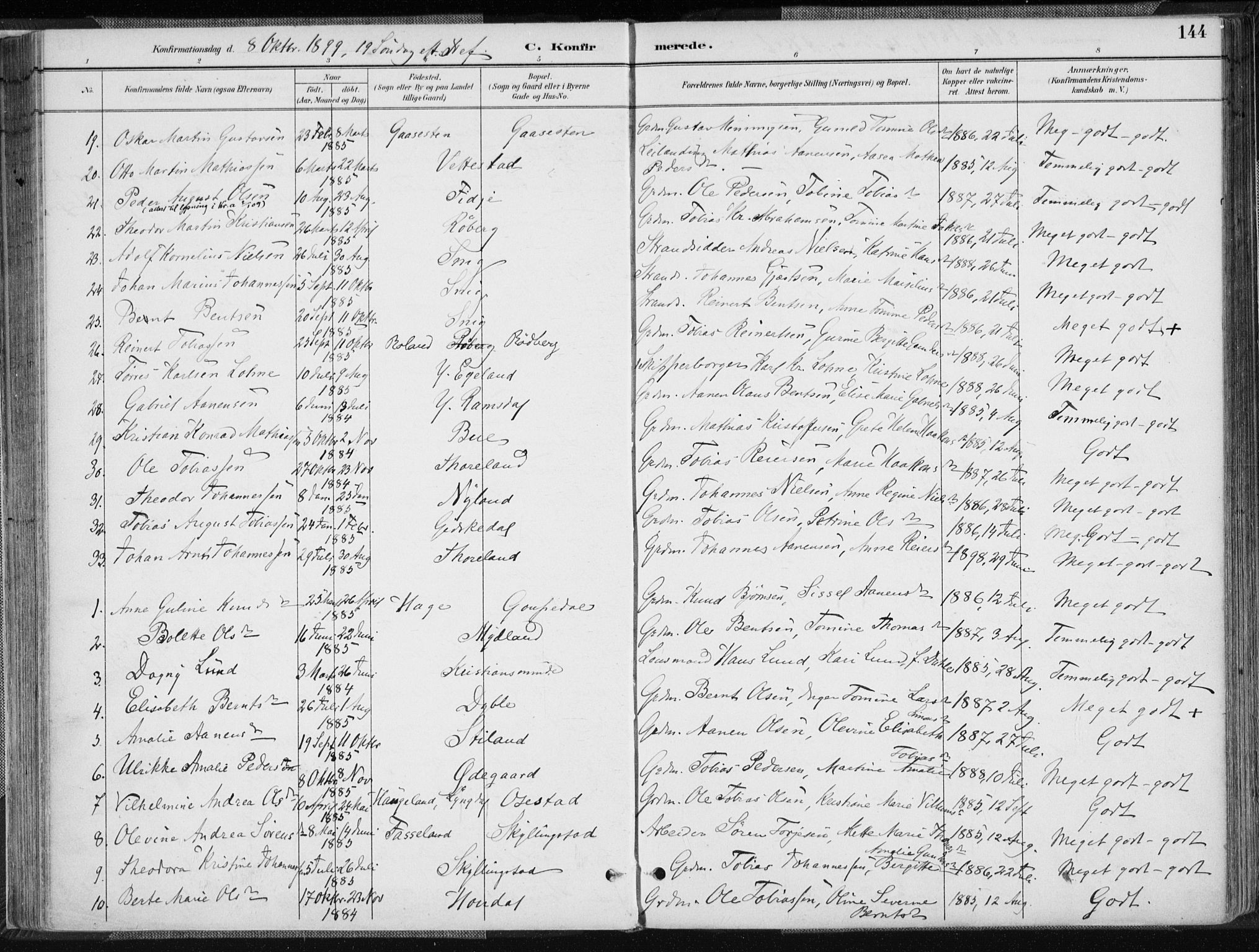 Sør-Audnedal sokneprestkontor, AV/SAK-1111-0039/F/Fa/Fab/L0010: Parish register (official) no. A 10, 1892-1913, p. 144