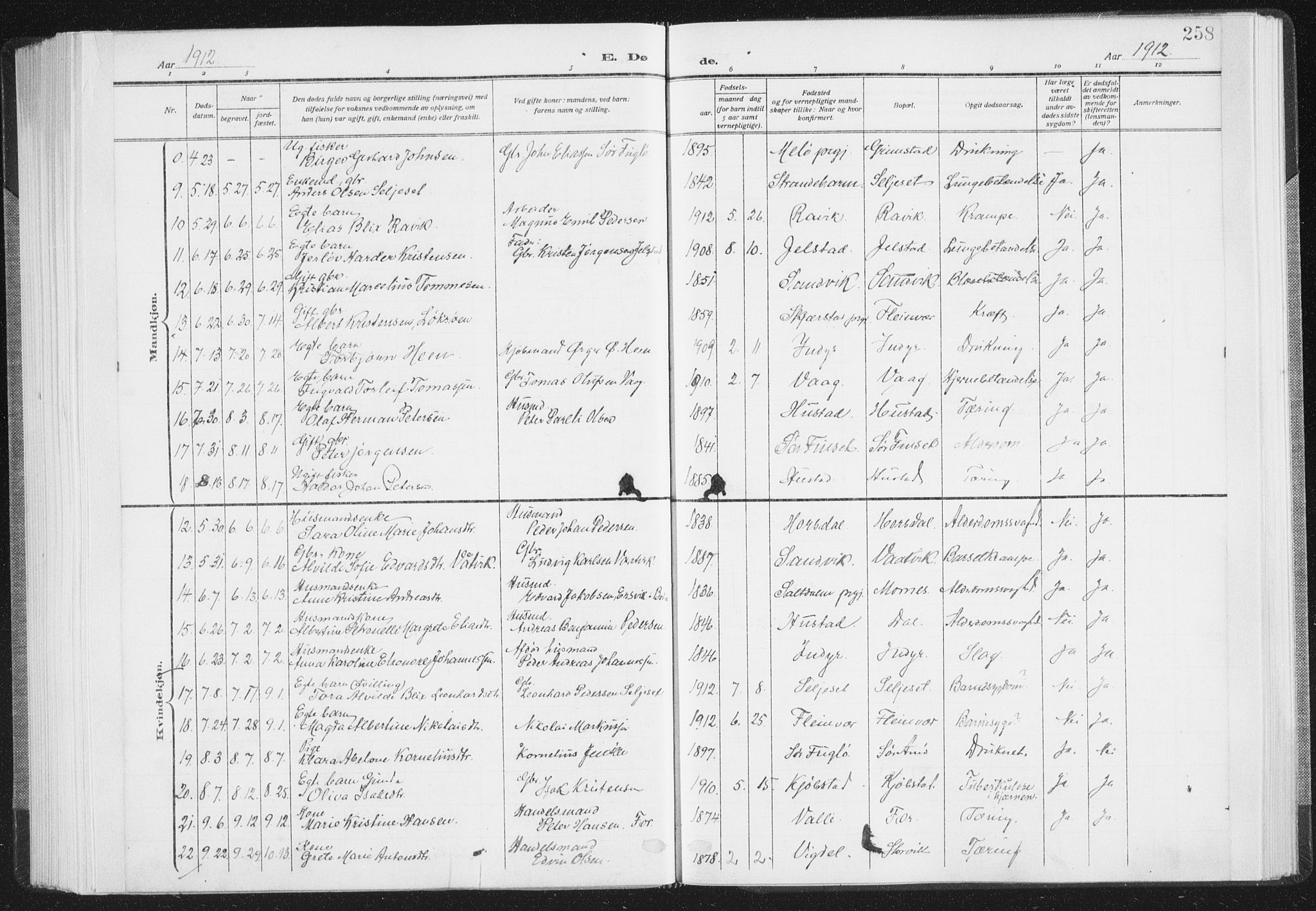Ministerialprotokoller, klokkerbøker og fødselsregistre - Nordland, SAT/A-1459/805/L0104: Parish register (official) no. 805A09, 1909-1926, p. 258