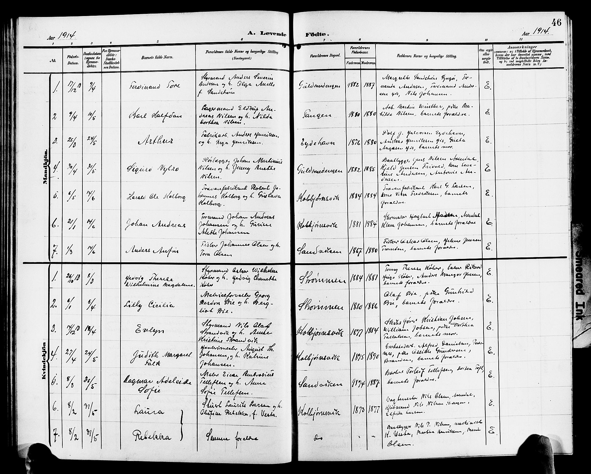 Hisøy sokneprestkontor, AV/SAK-1111-0020/F/Fb/L0004: Parish register (copy) no. B 4, 1905-1923, p. 46