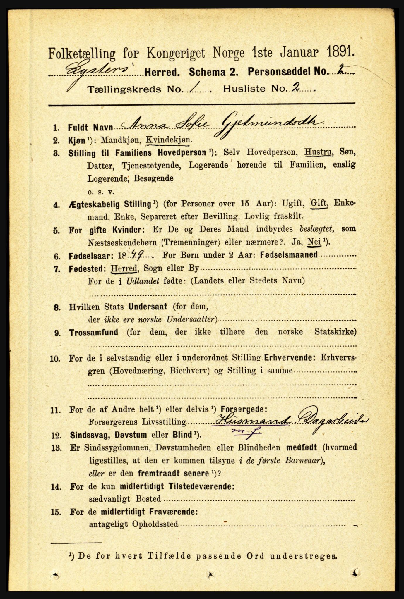 RA, 1891 census for 1426 Luster, 1891, p. 157