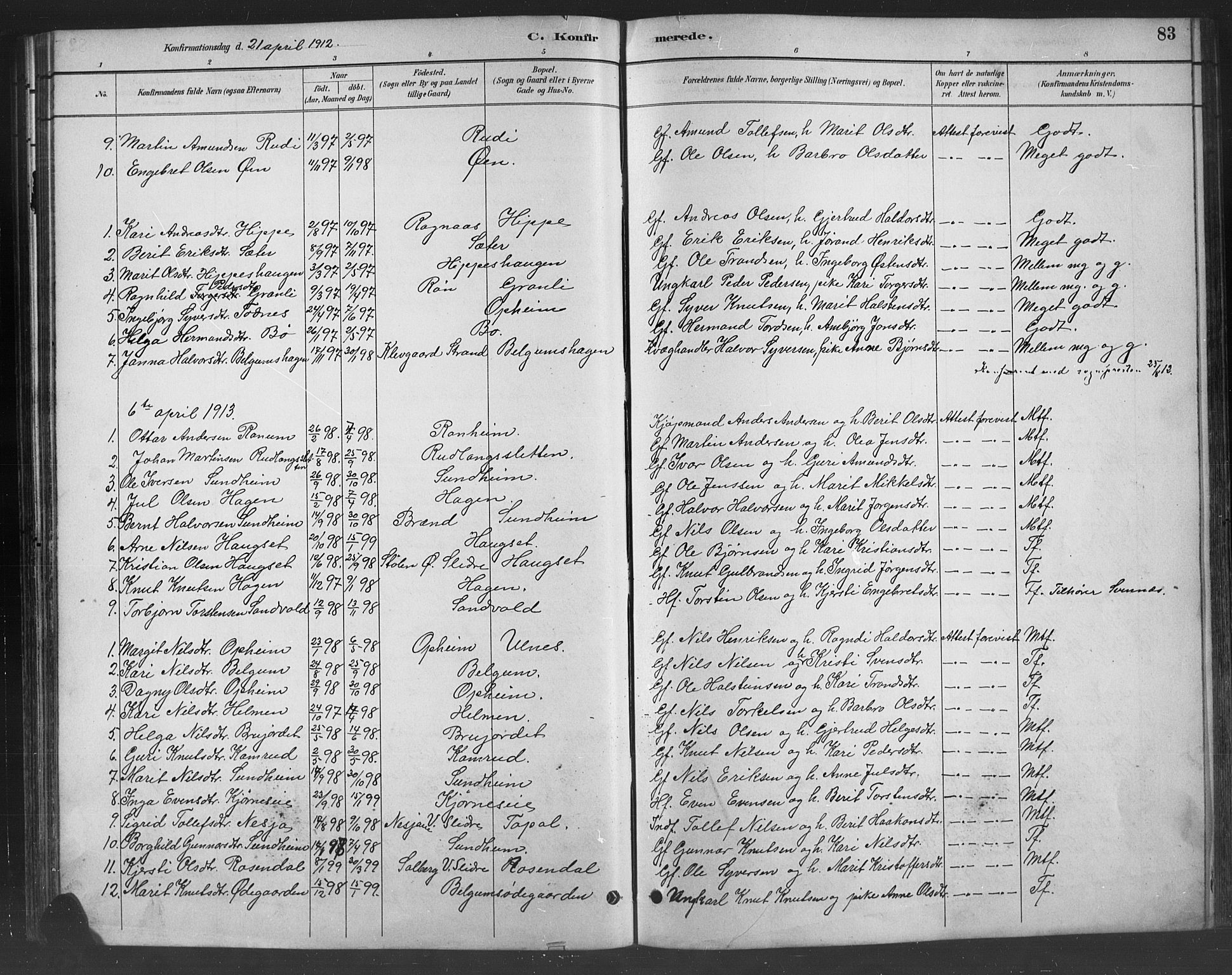 Nord-Aurdal prestekontor, SAH/PREST-132/H/Ha/Hab/L0008: Parish register (copy) no. 8, 1883-1916, p. 83