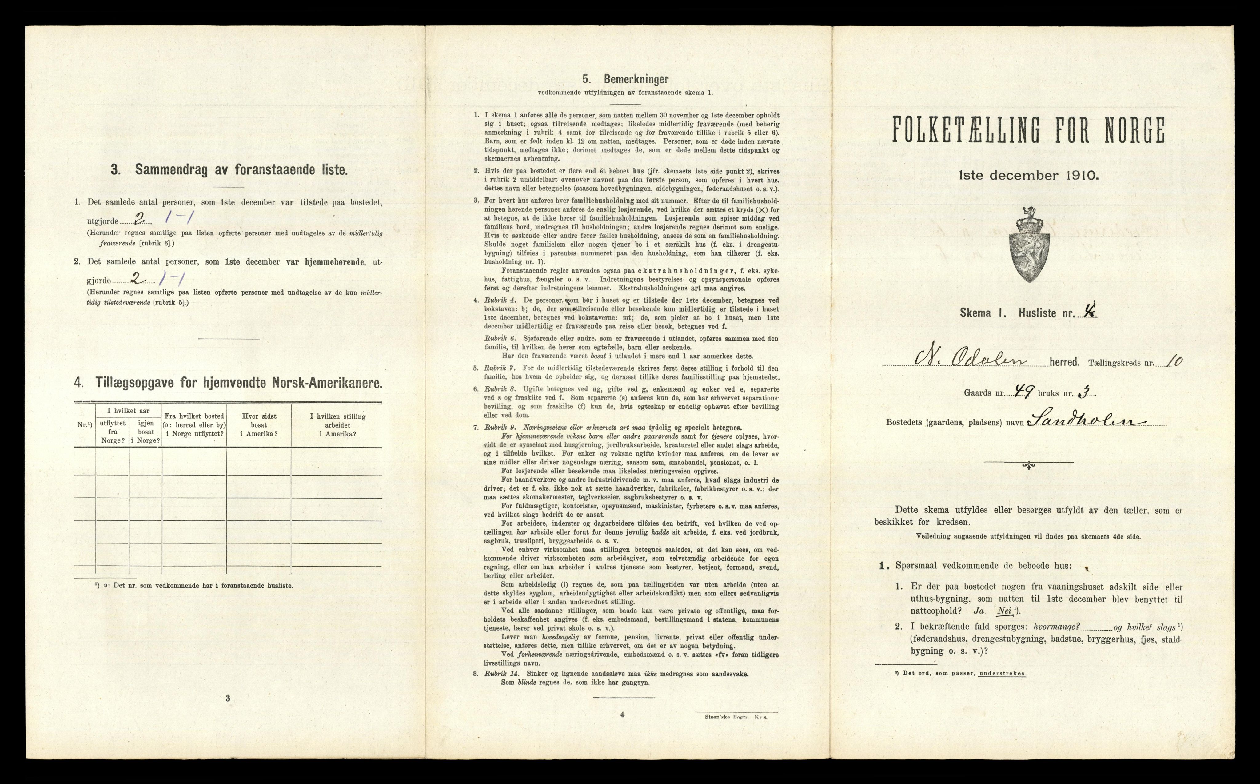 RA, 1910 census for Nord-Odal, 1910, p. 1107