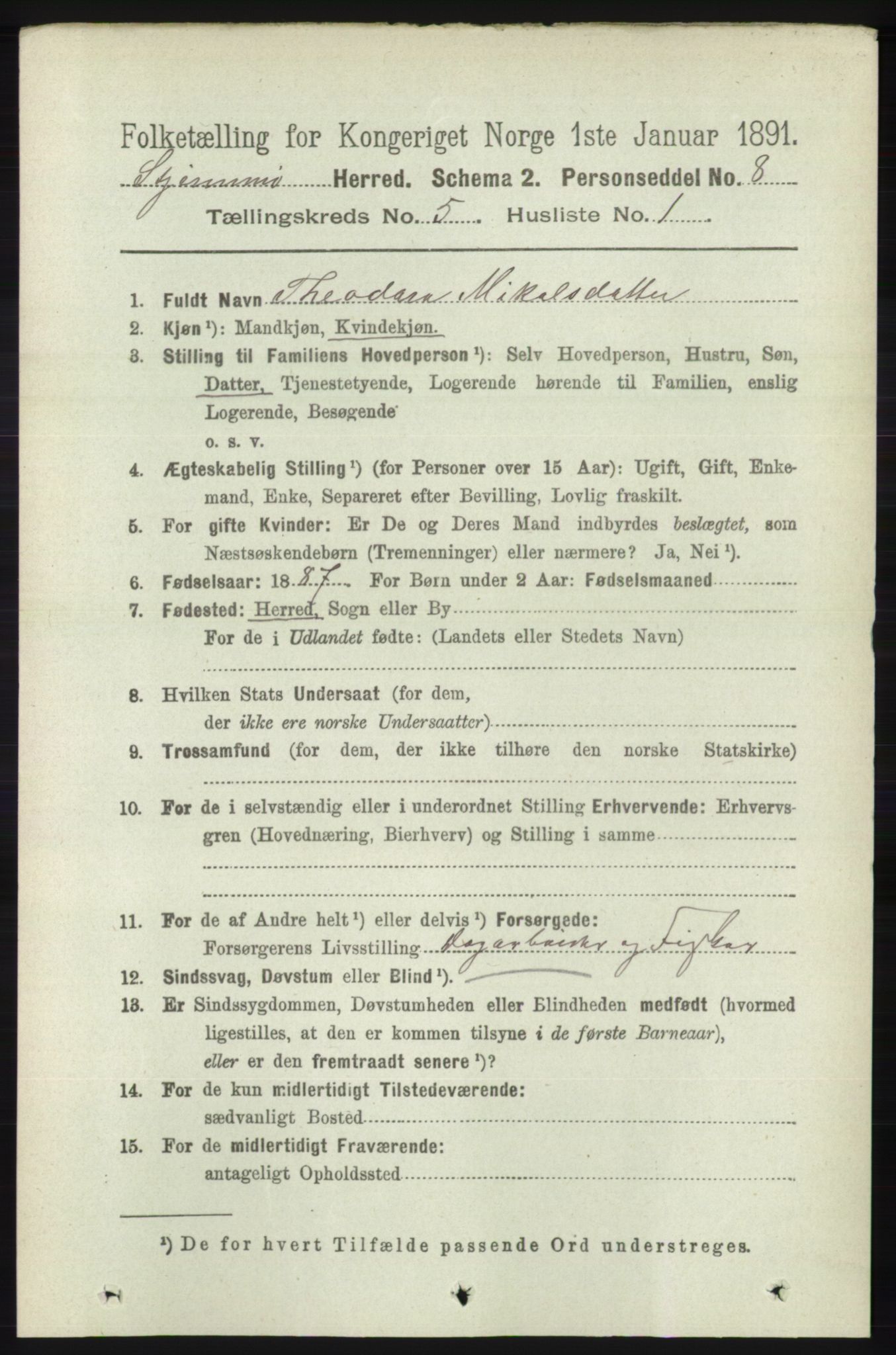 RA, 1891 census for 1140 Sjernarøy, 1891, p. 815