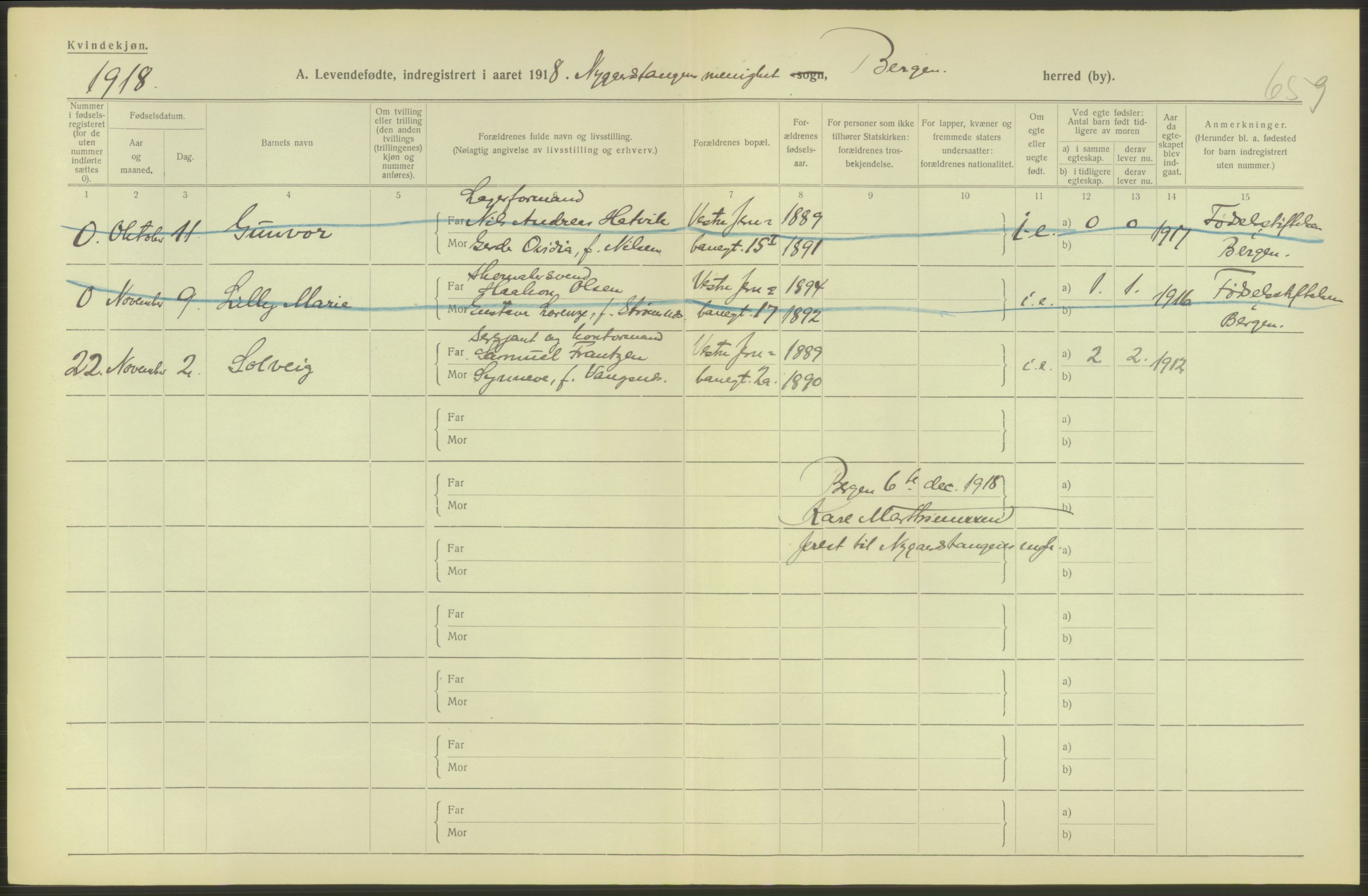 Statistisk sentralbyrå, Sosiodemografiske emner, Befolkning, RA/S-2228/D/Df/Dfb/Dfbh/L0037: Bergen: Levendefødte menn og kvinner., 1918, p. 38