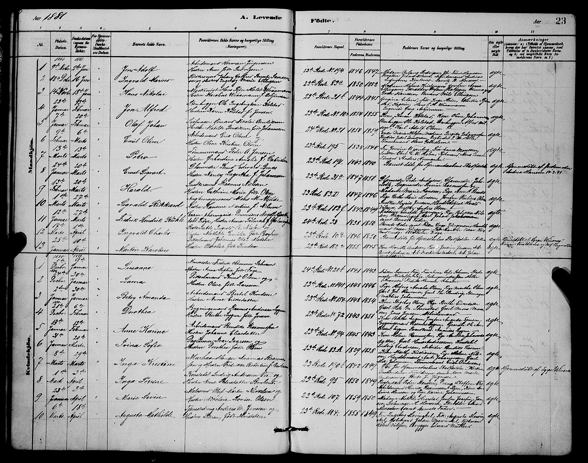 Mariakirken Sokneprestembete, SAB/A-76901/H/Hab/L0004: Parish register (copy) no. A 4, 1878-1892, p. 23