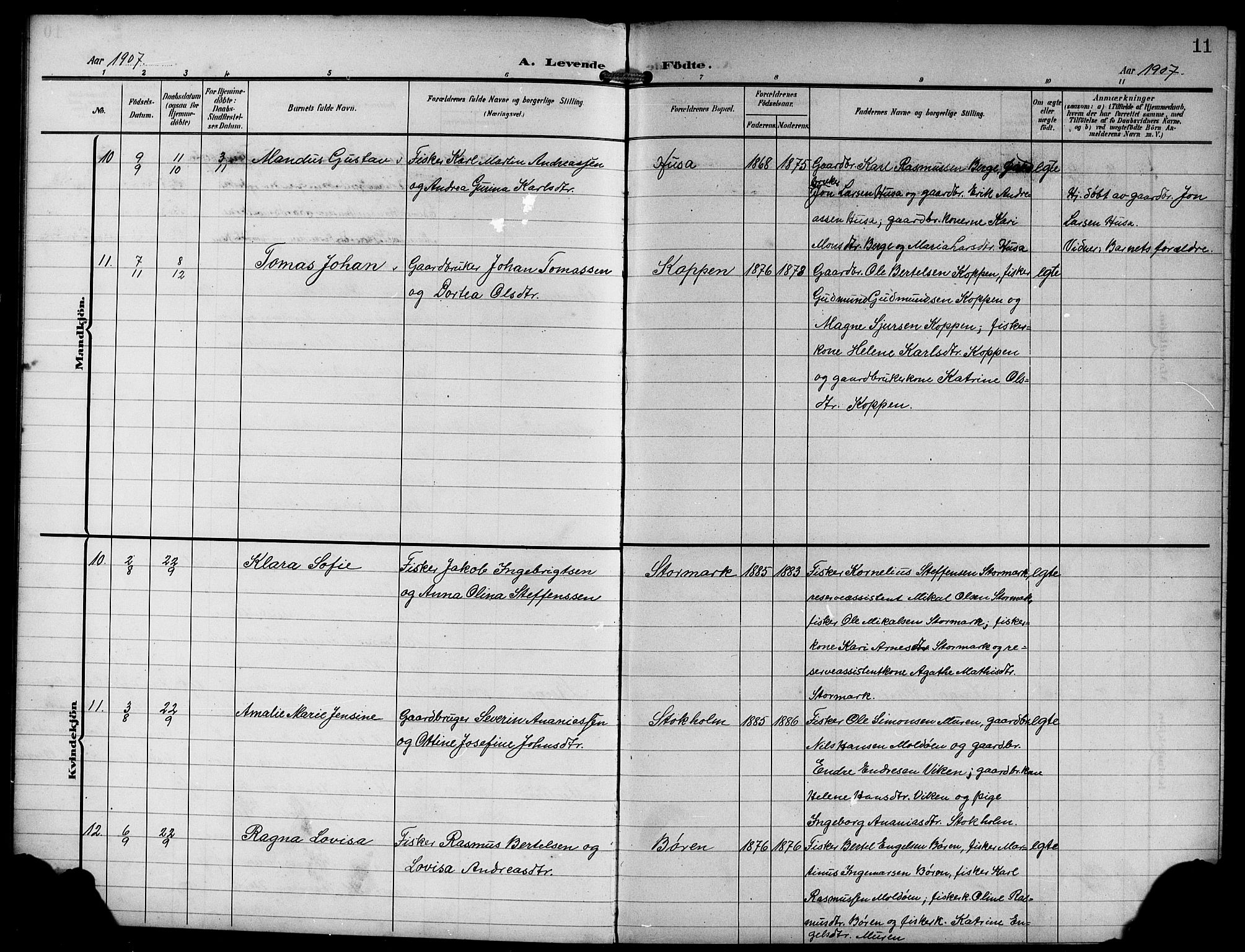 Lindås Sokneprestembete, SAB/A-76701/H/Hab: Parish register (copy) no. D 3, 1906-1917, p. 11