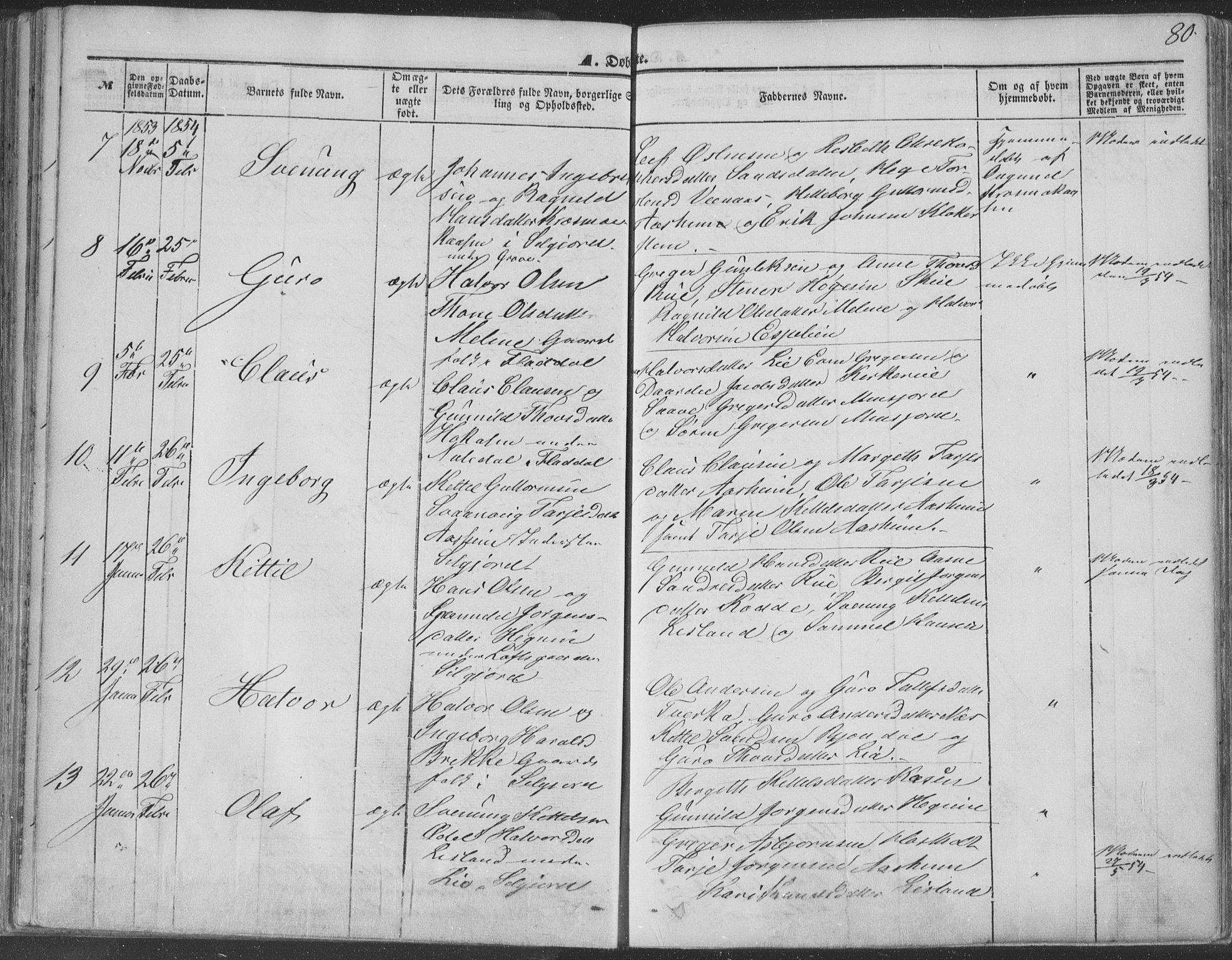 Seljord kirkebøker, SAKO/A-20/F/Fa/L012a: Parish register (official) no. I 12A, 1850-1865, p. 80