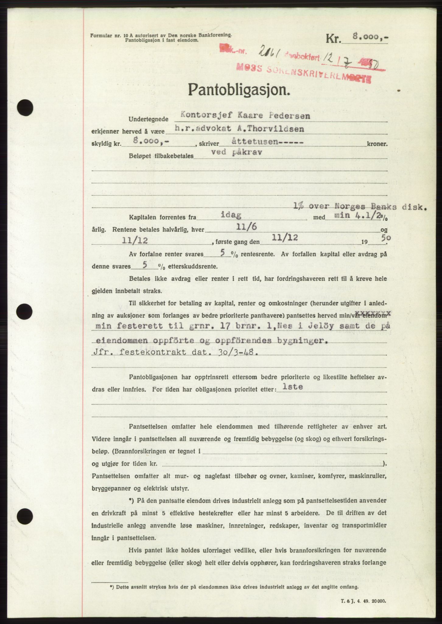 Moss sorenskriveri, AV/SAO-A-10168: Mortgage book no. B24, 1950-1950, Diary no: : 2161/1950