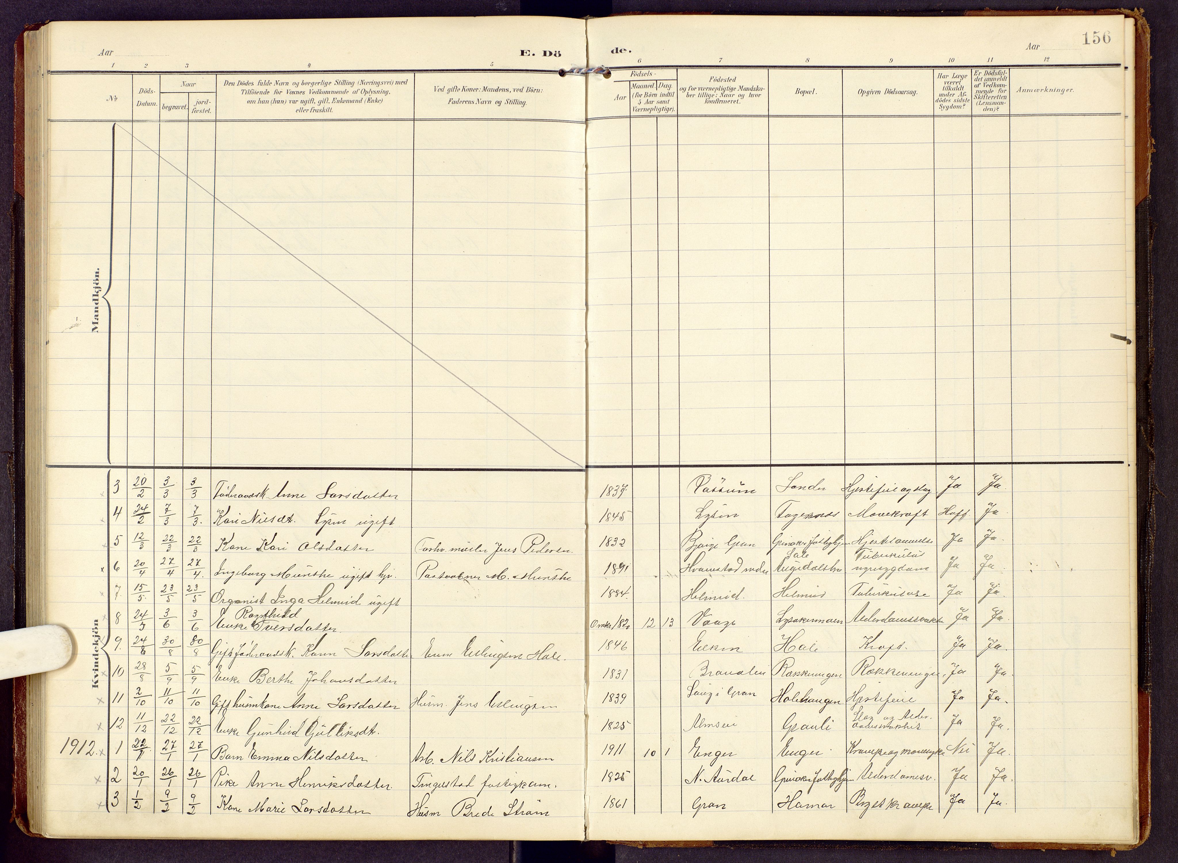 Brandbu prestekontor, AV/SAH-PREST-114/H/Ha/Hab/L0009: Parish register (copy) no. 9, 1903-1916, p. 156