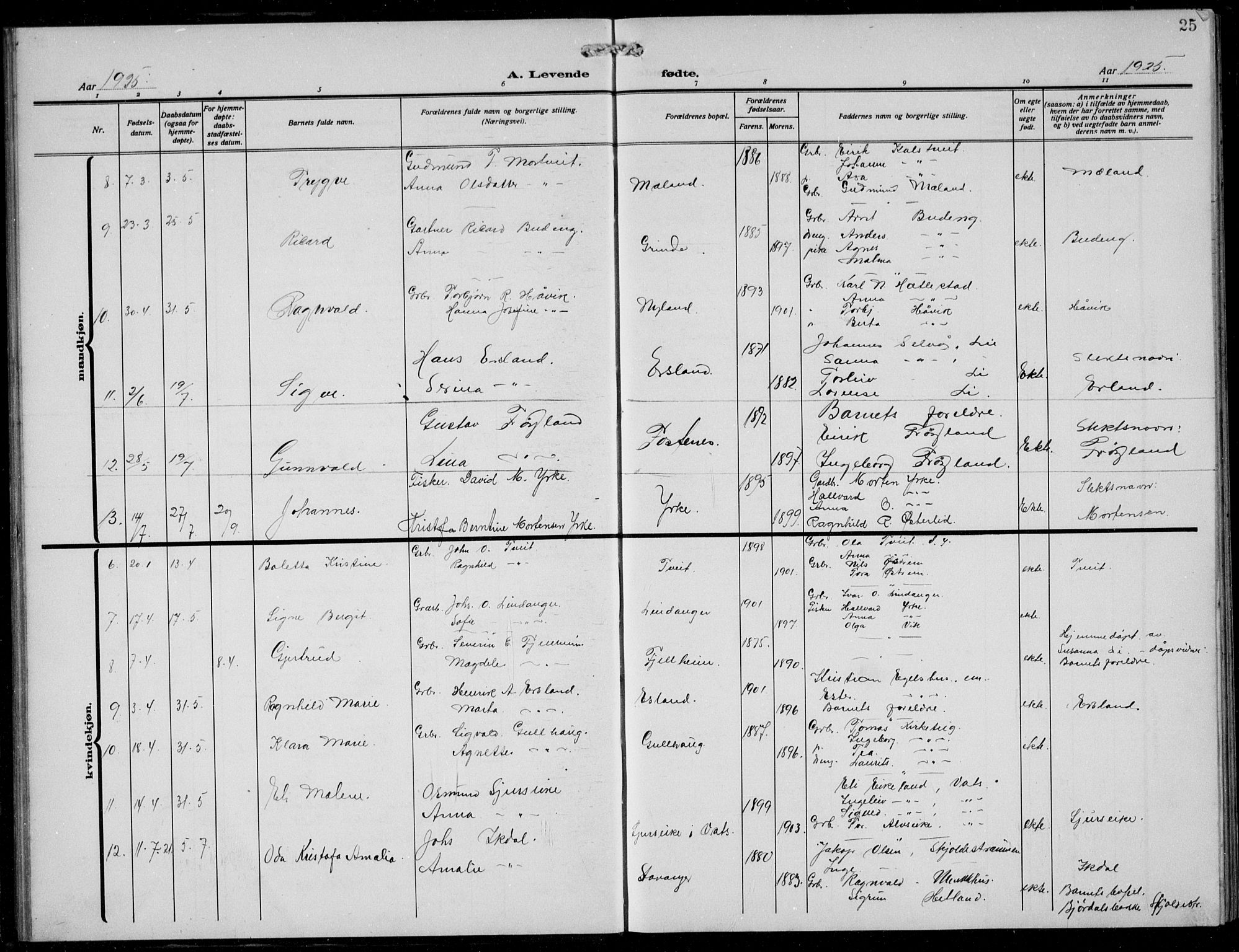 Skjold sokneprestkontor, AV/SAST-A-101847/H/Ha/Hab/L0010: Parish register (copy) no. B 10, 1921-1941, p. 25