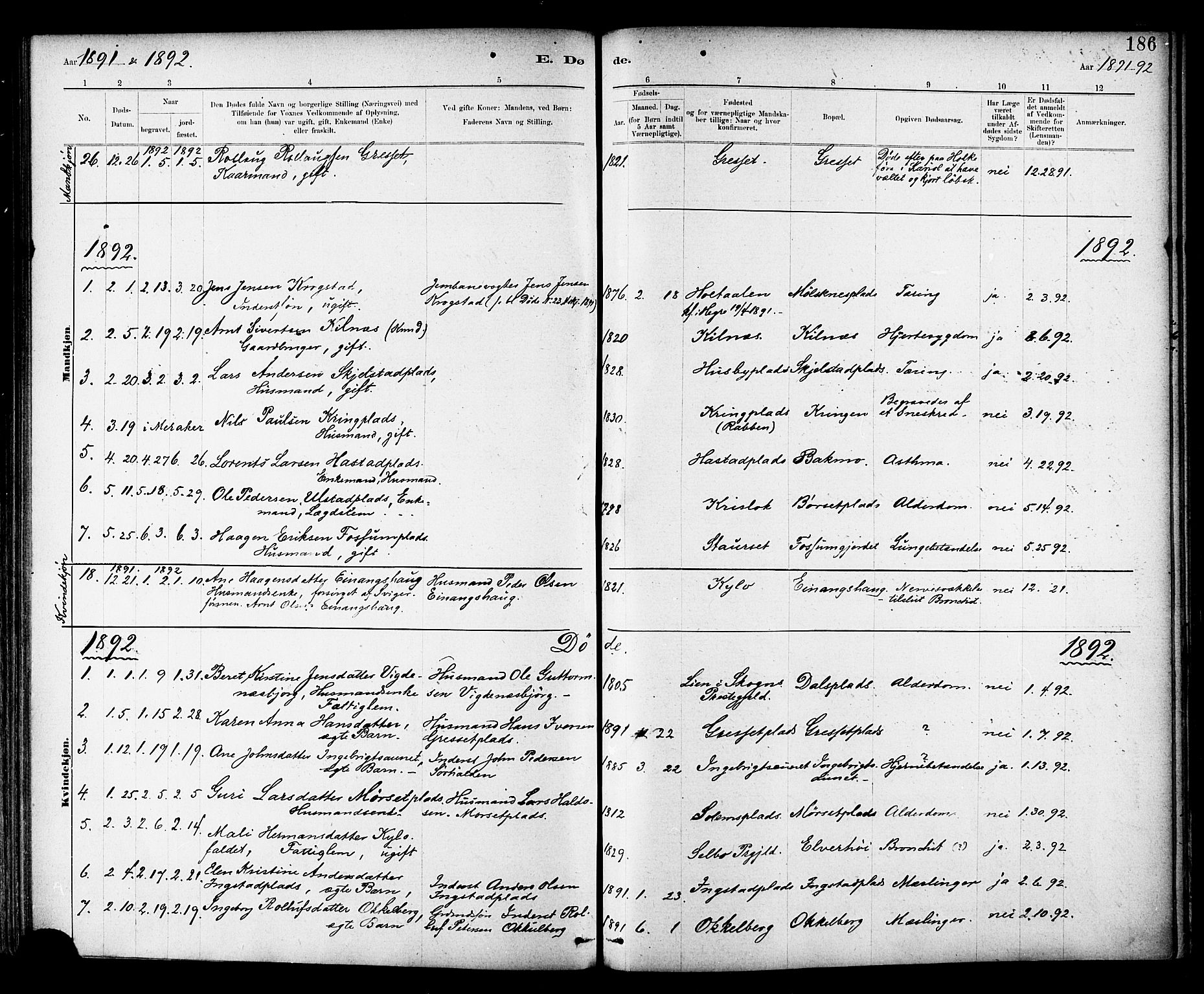 Ministerialprotokoller, klokkerbøker og fødselsregistre - Nord-Trøndelag, SAT/A-1458/703/L0030: Parish register (official) no. 703A03, 1880-1892, p. 186
