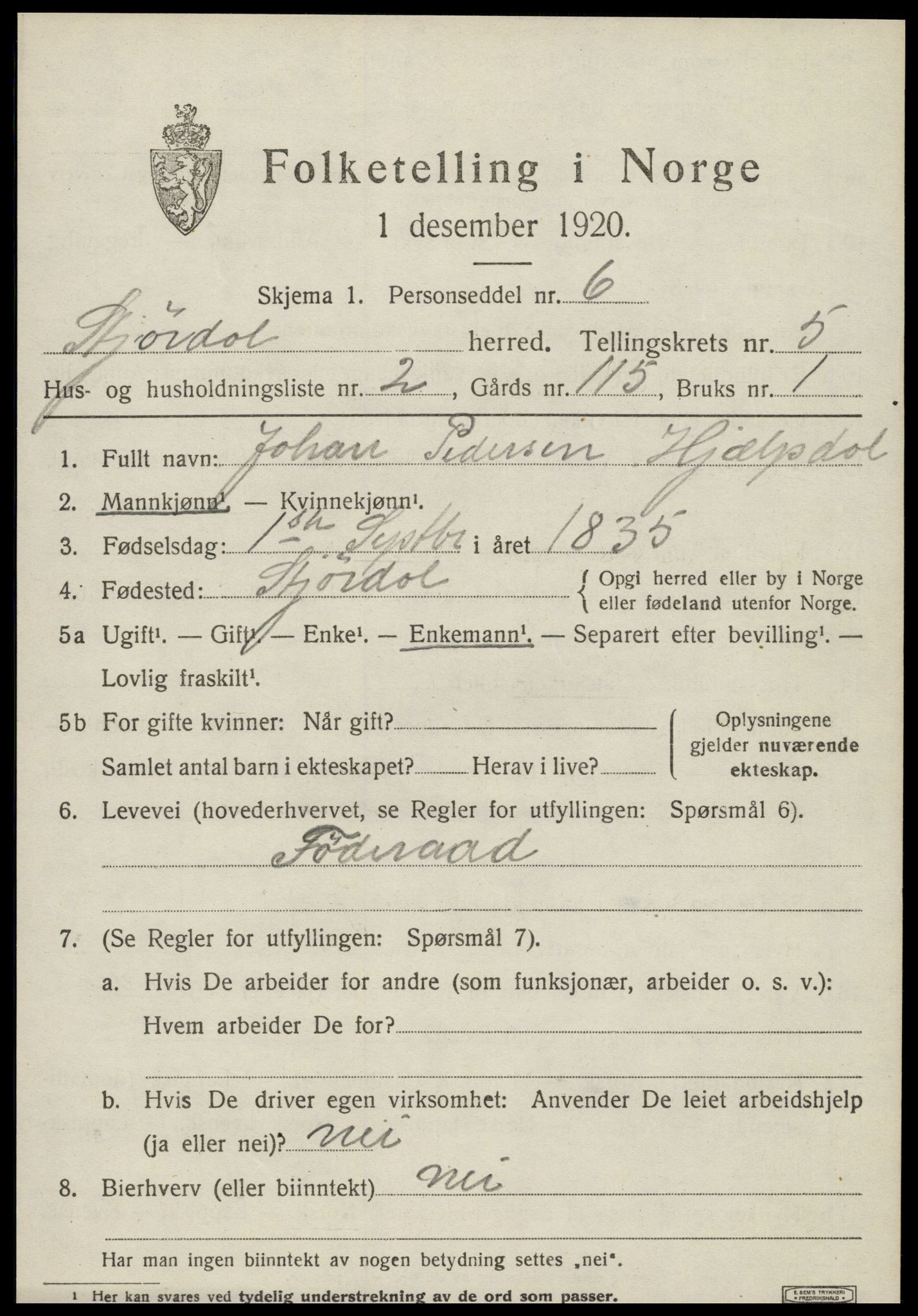 SAT, 1920 census for Stjørdal, 1920, p. 6012