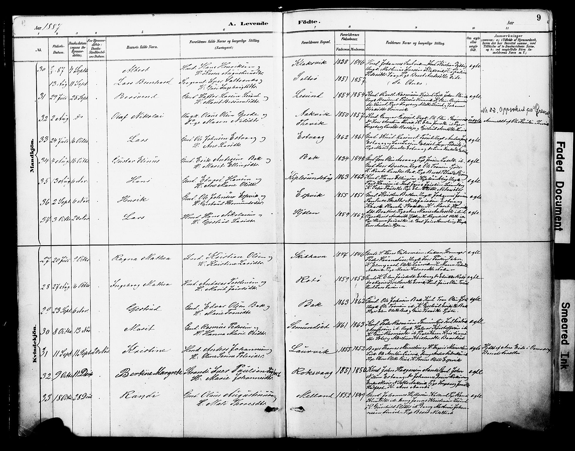 Ministerialprotokoller, klokkerbøker og fødselsregistre - Møre og Romsdal, AV/SAT-A-1454/578/L0907: Parish register (official) no. 578A06, 1887-1904, p. 9