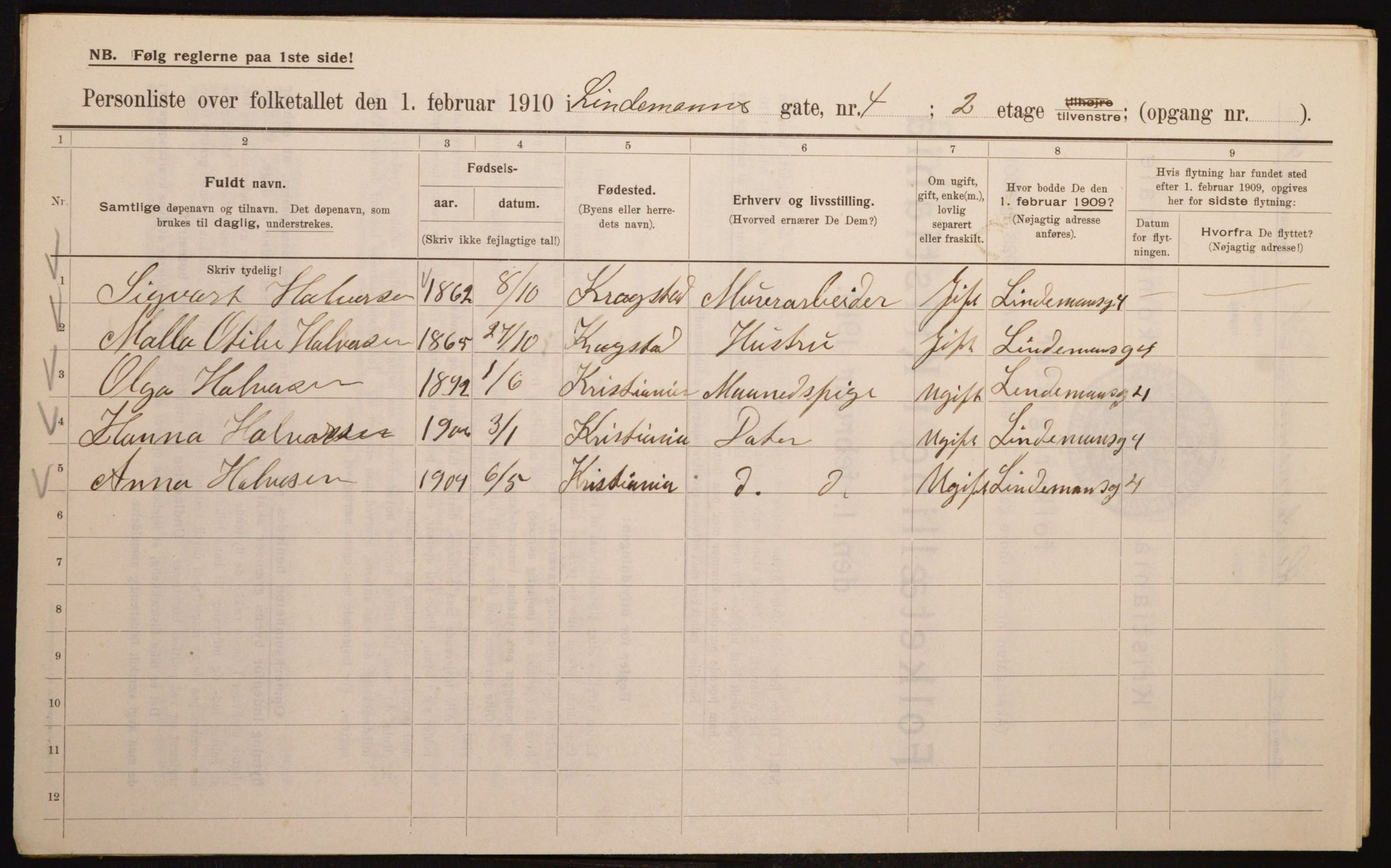 OBA, Municipal Census 1910 for Kristiania, 1910, p. 55667