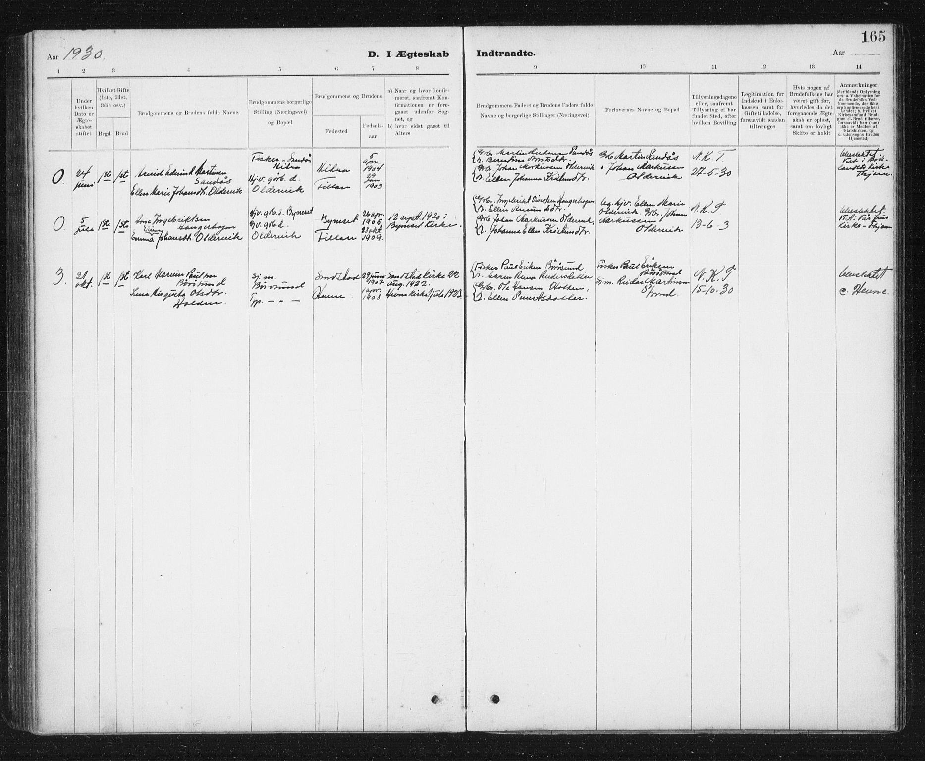 Ministerialprotokoller, klokkerbøker og fødselsregistre - Sør-Trøndelag, SAT/A-1456/637/L0563: Parish register (copy) no. 637C04, 1899-1940, p. 165