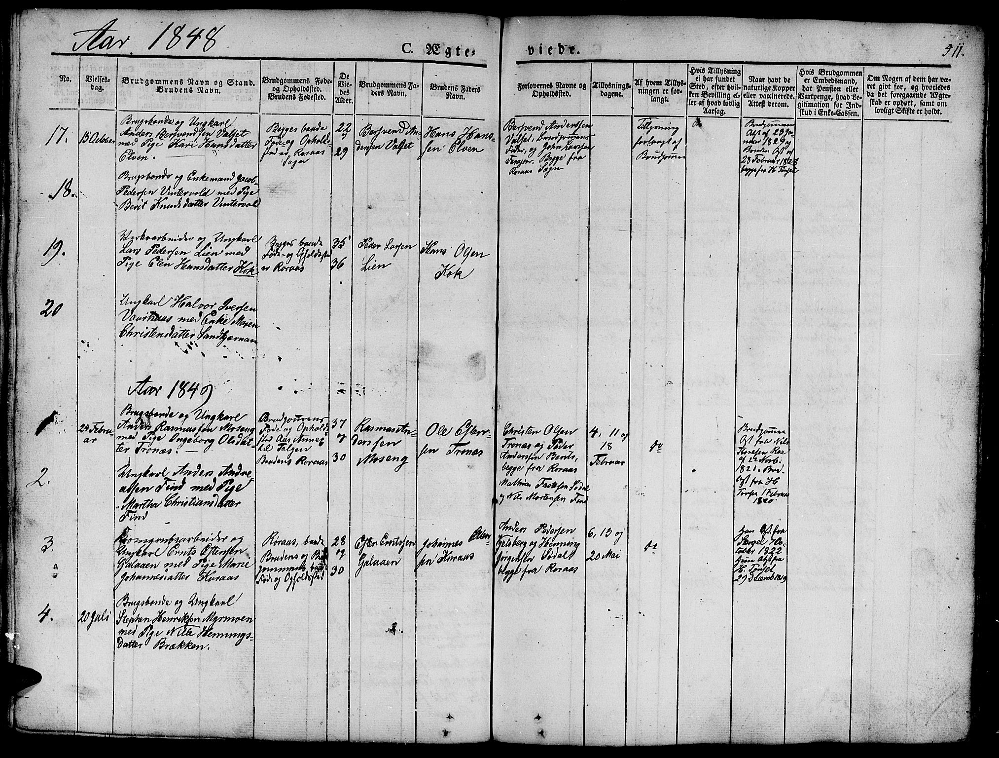 Ministerialprotokoller, klokkerbøker og fødselsregistre - Sør-Trøndelag, AV/SAT-A-1456/681/L0939: Parish register (copy) no. 681C03, 1829-1855, p. 511