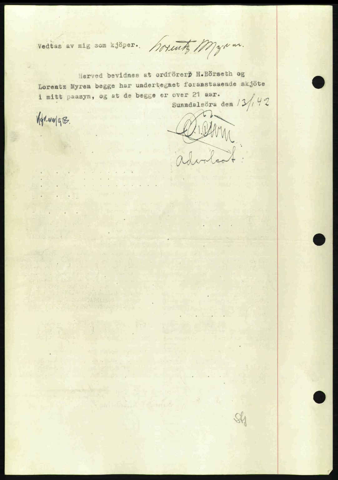 Nordmøre sorenskriveri, AV/SAT-A-4132/1/2/2Ca: Mortgage book no. A92, 1942-1942, Diary no: : 532/1942